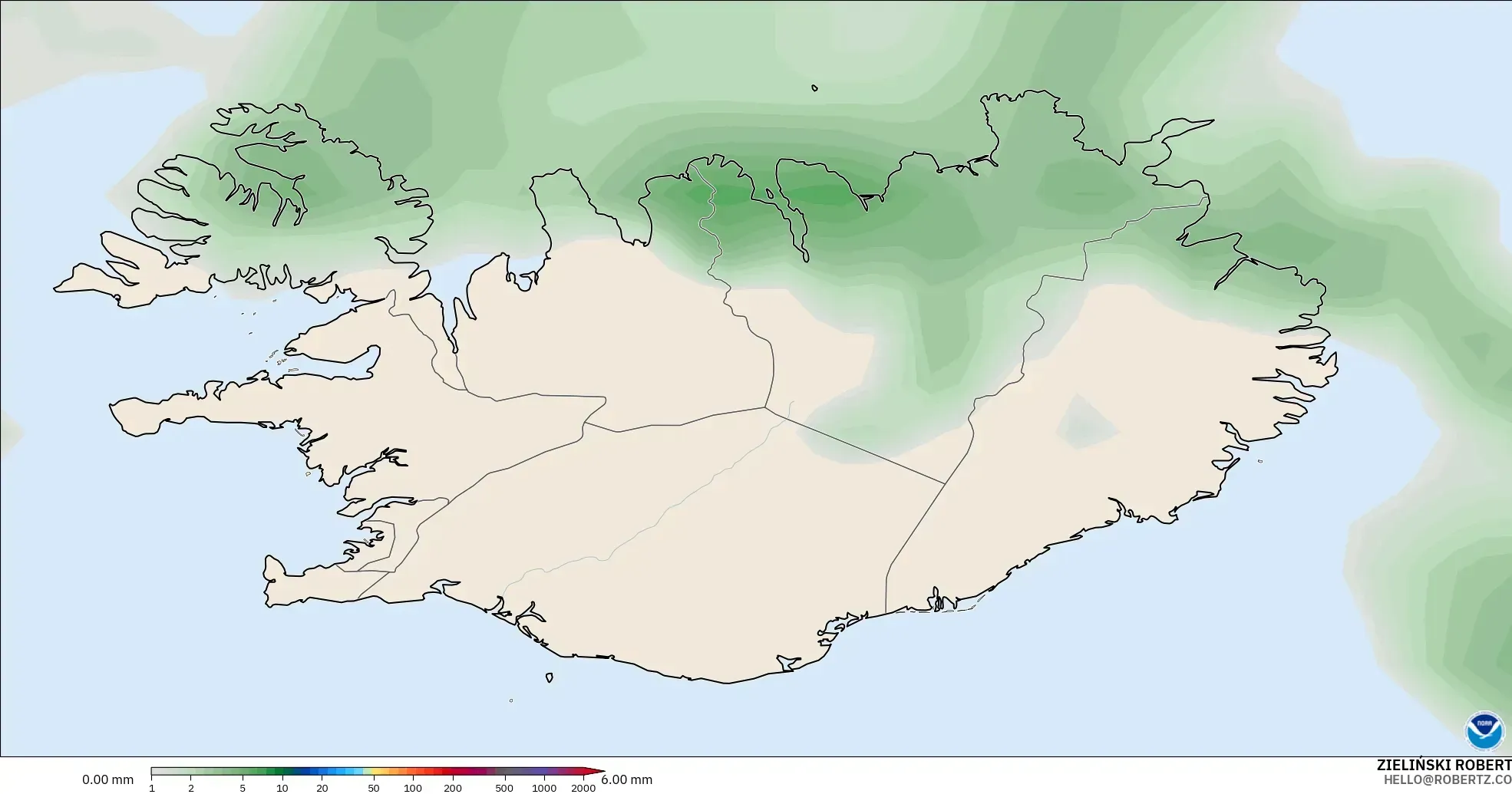 GFS model - Iceland, Precipitation Accumulation