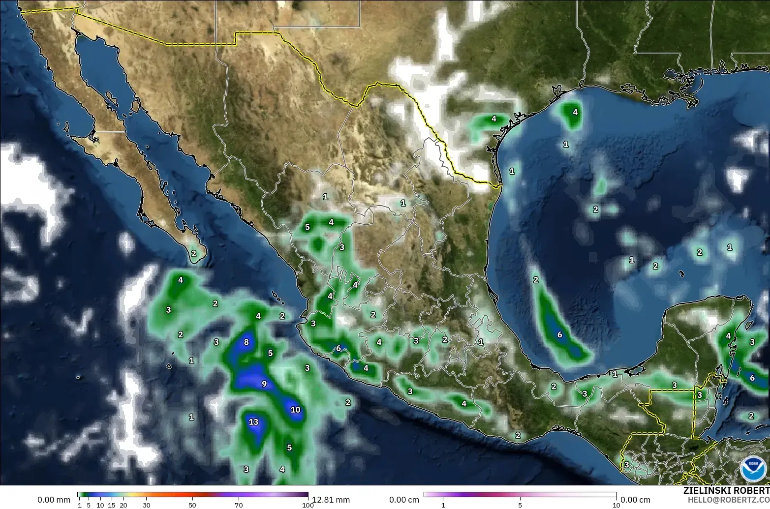 GFS model - Mexico, Precipitation, Clouds, and Pressure