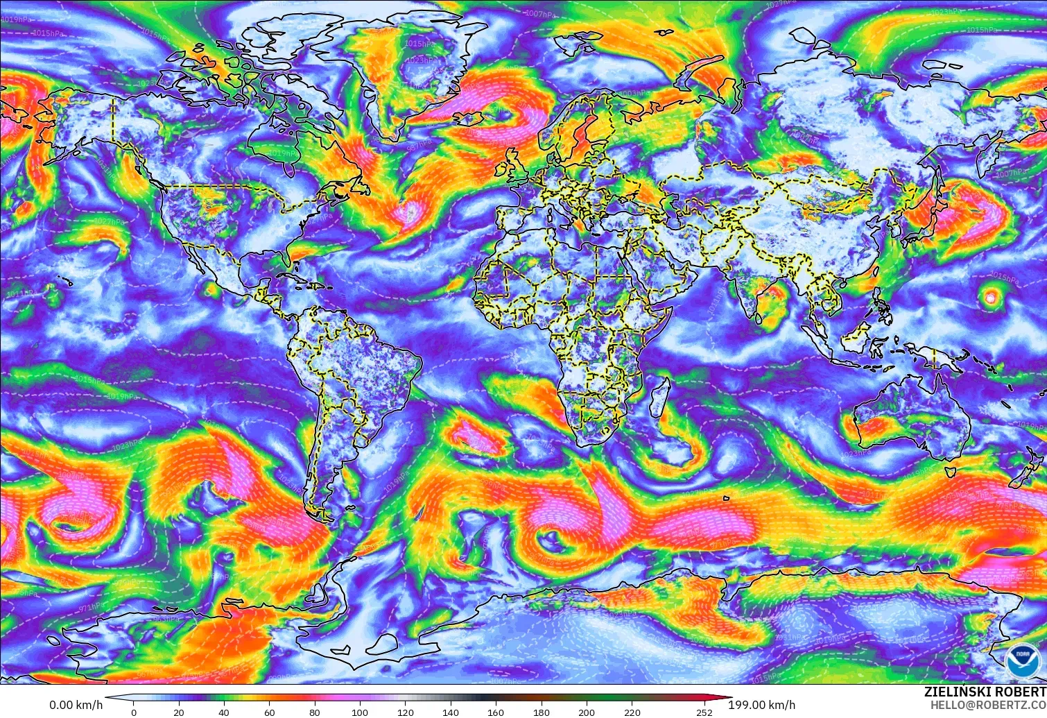 GFS model - World, Wind Gusts Peak