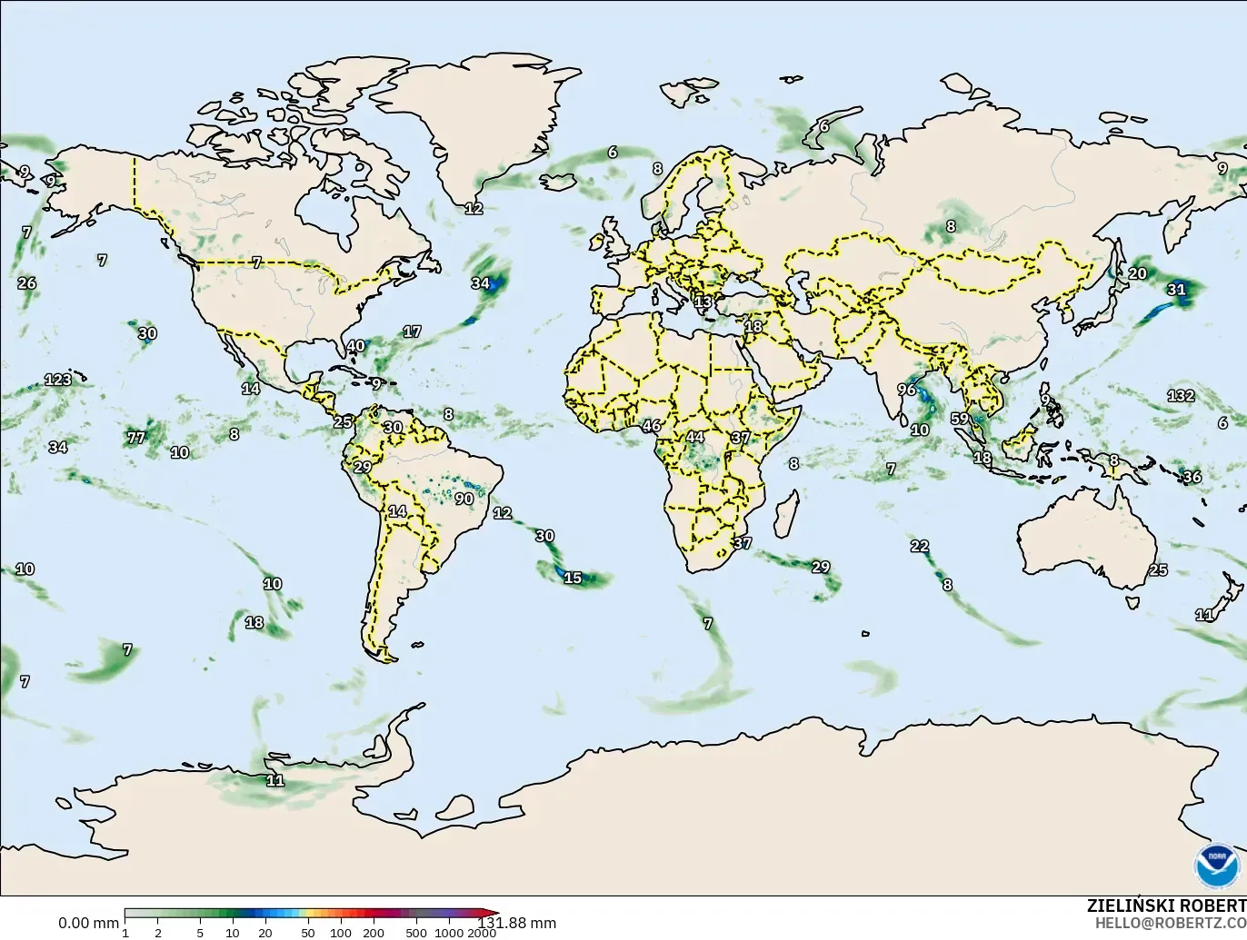 GFS model - World, Precipitation Accumulation