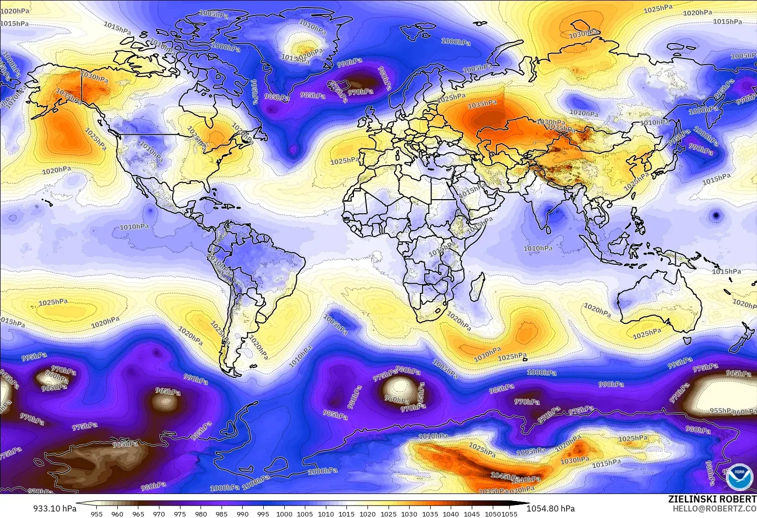 GFS model - World, Pressure