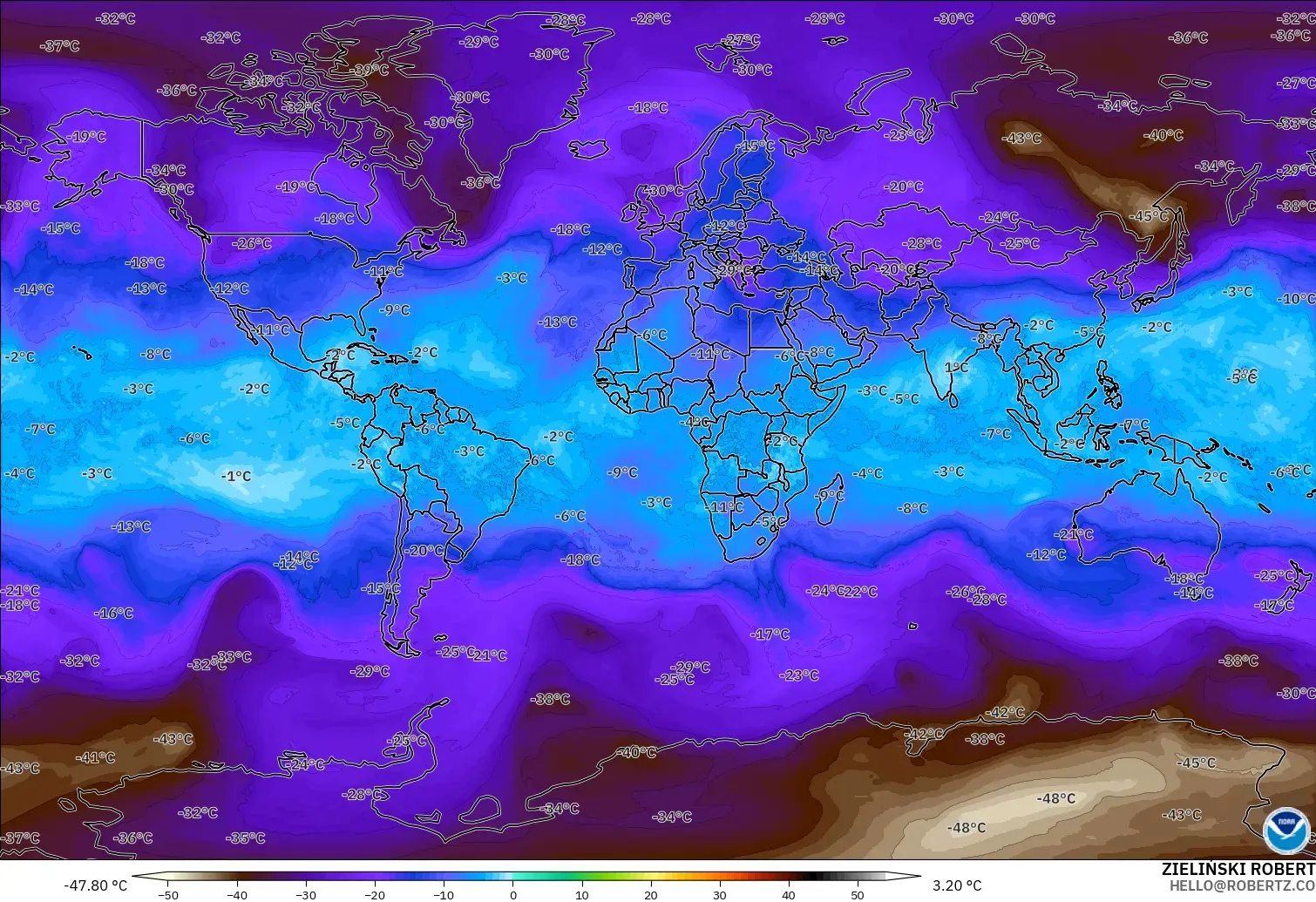 GFS model - World, Temperature at 500hPa