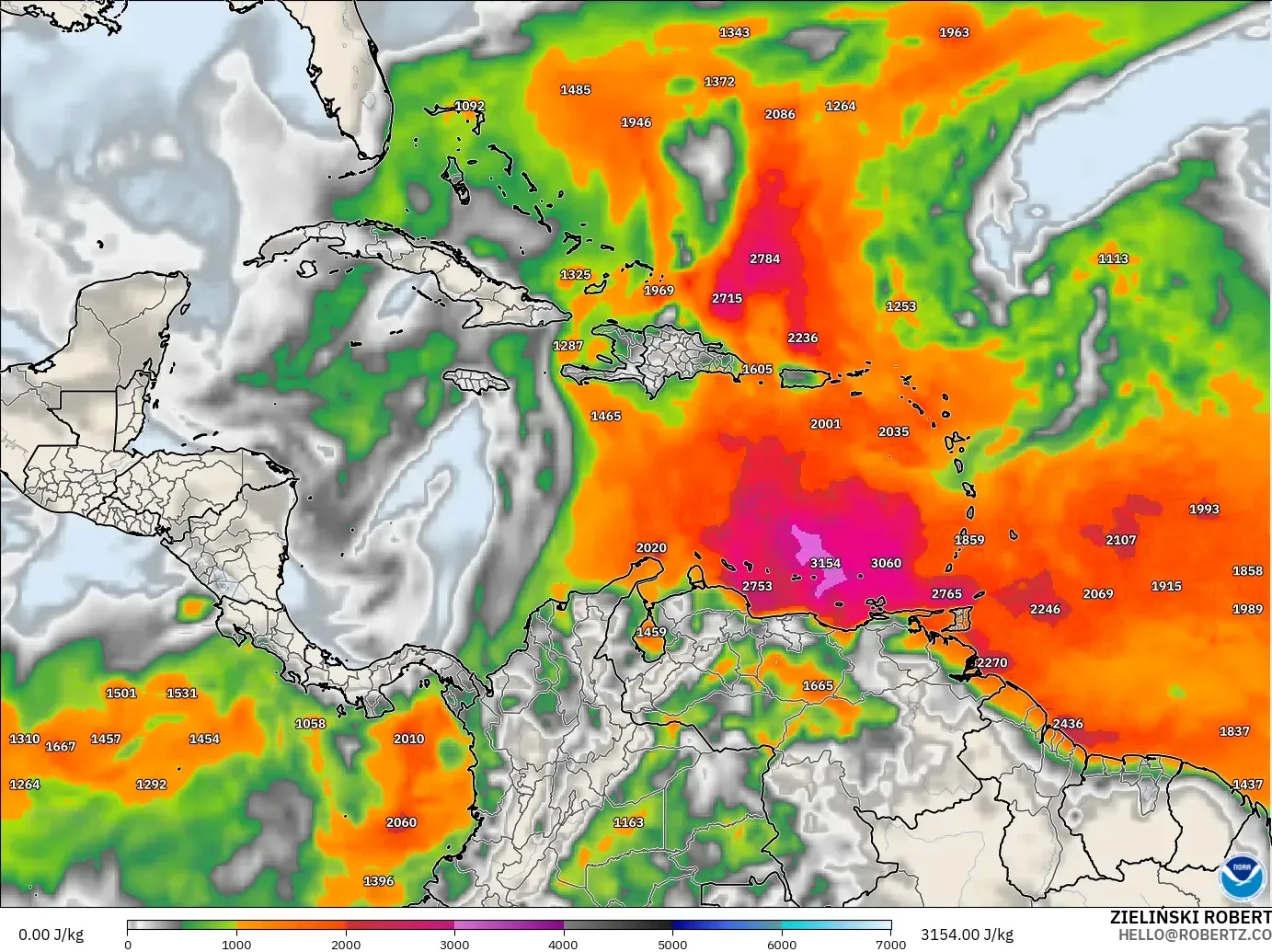 GFS model - Caribbean, CAPE
