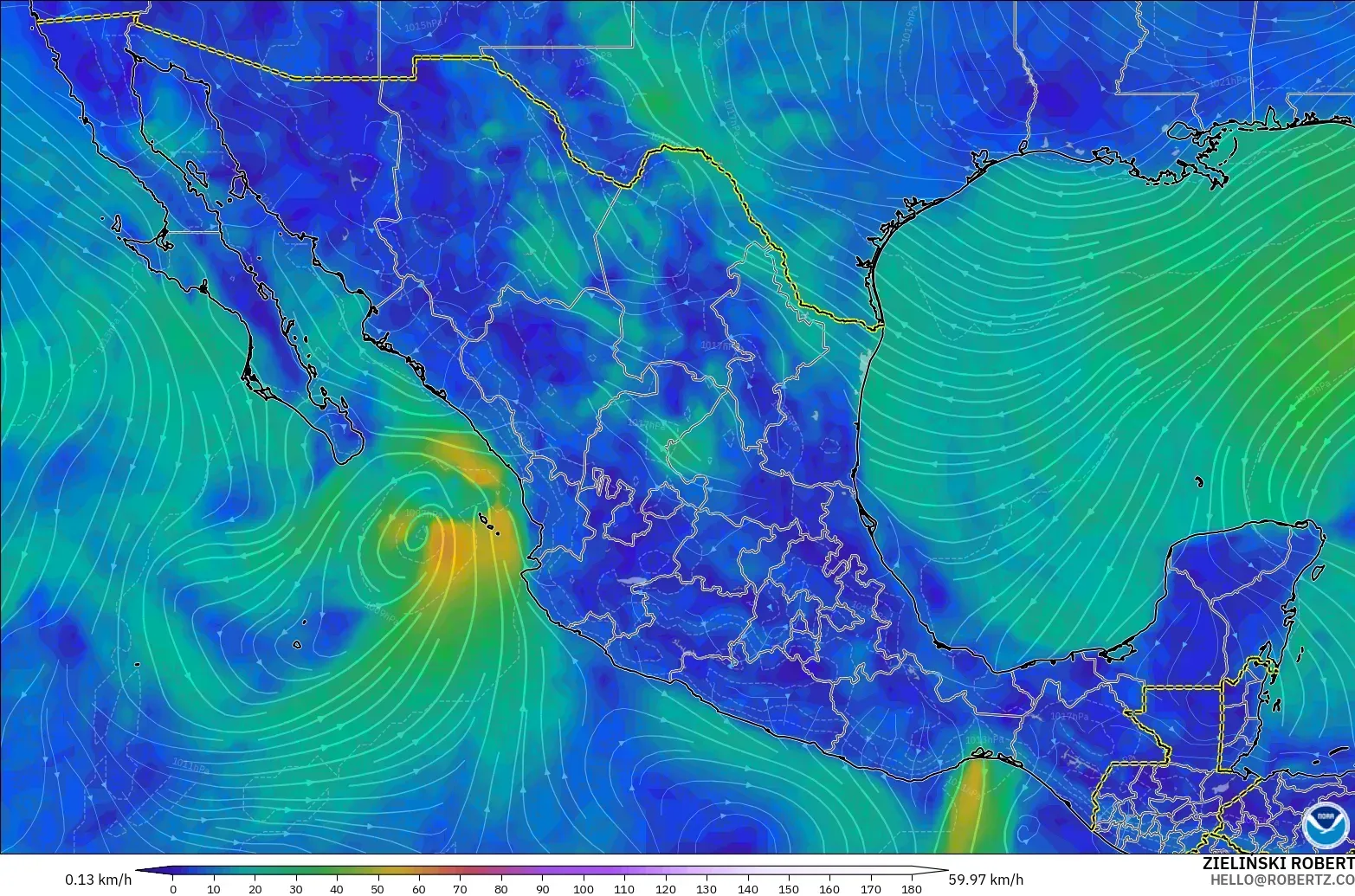 GFS model - Mexico, Wind at 10m