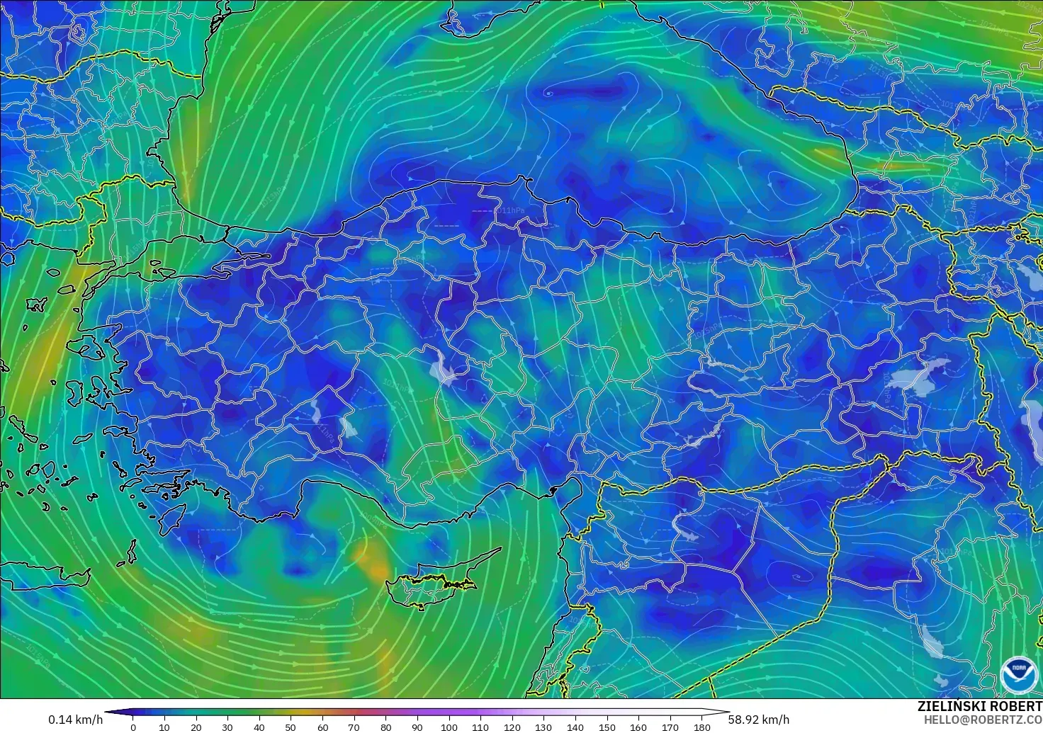 GFS model - Turkey, Wind at 10m
