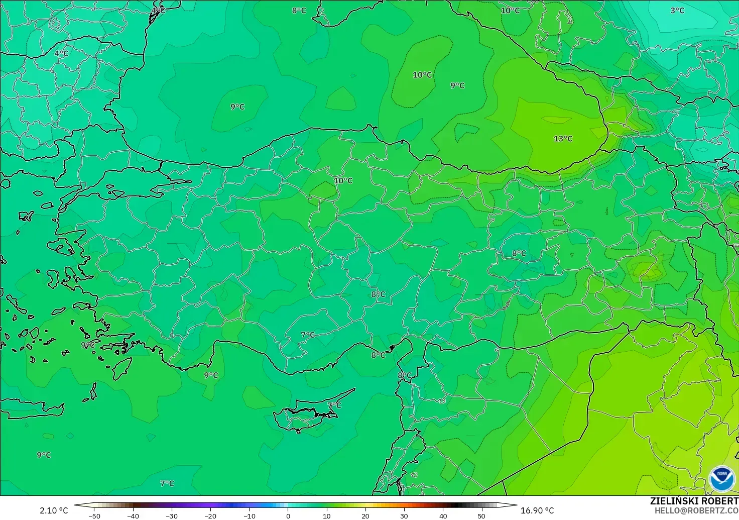 GFS model - Turkey, Temperature at 850hPa