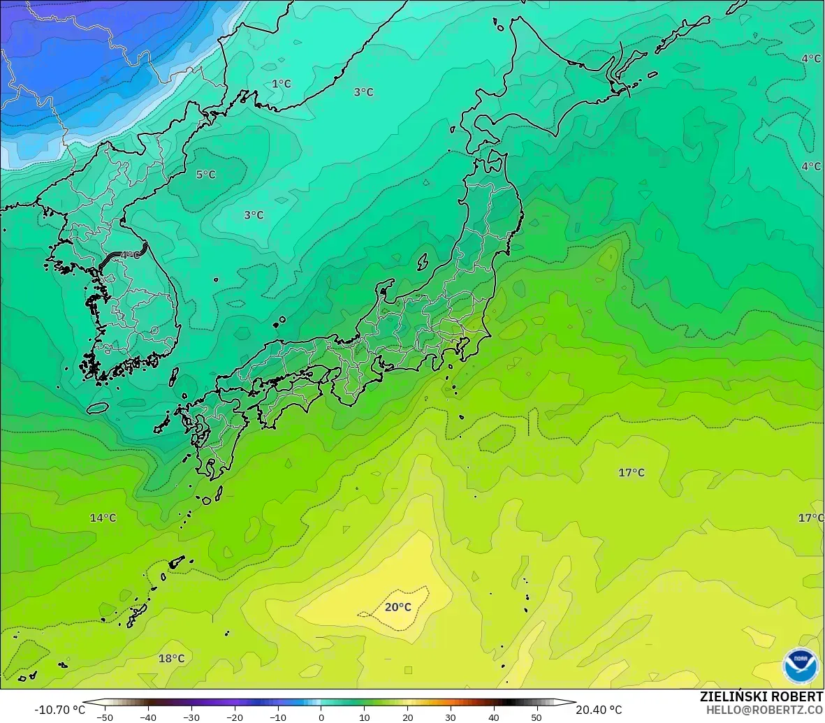 GFS model - Japan, Temperature at 850hPa