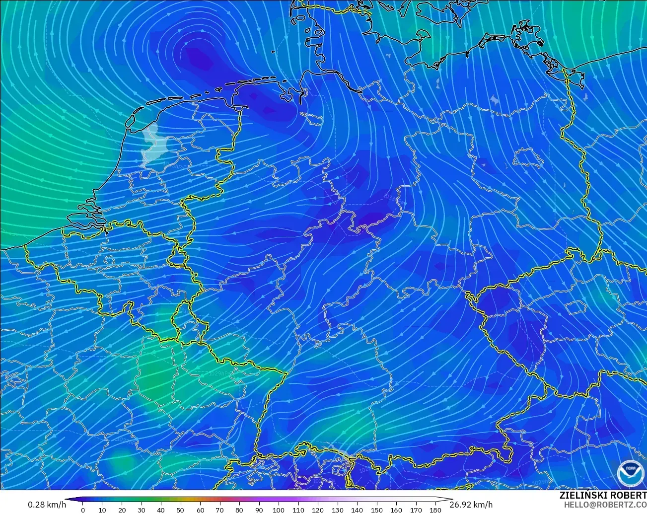 GFS model - Germany, Wind at 10m