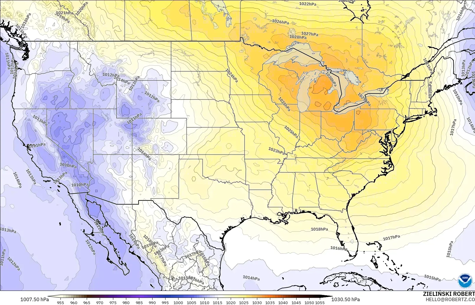 GFS model - United States, Pressure