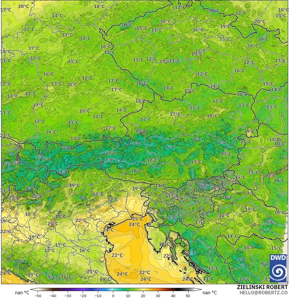 ICON Germany 2 km model - Austria, Dewpoint at 2m