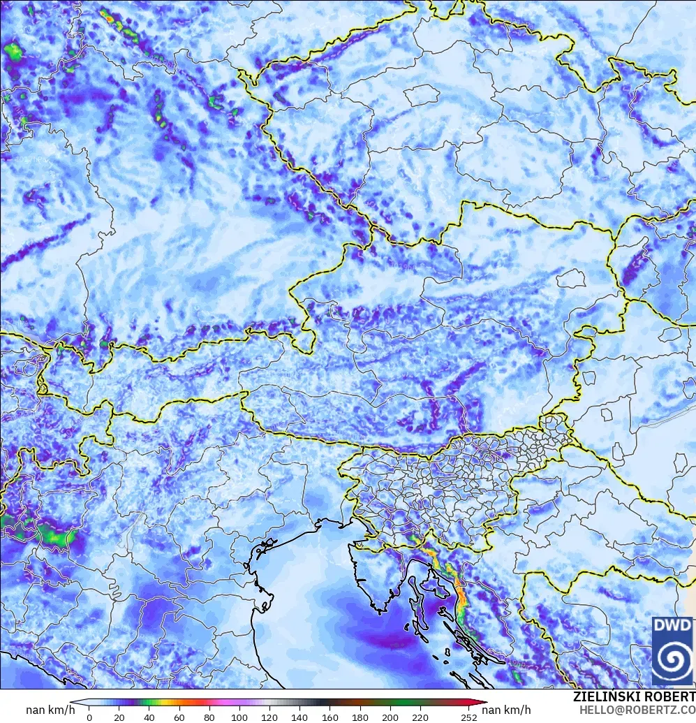 ICON Germany 2 km model - Austria, Wind Gusts