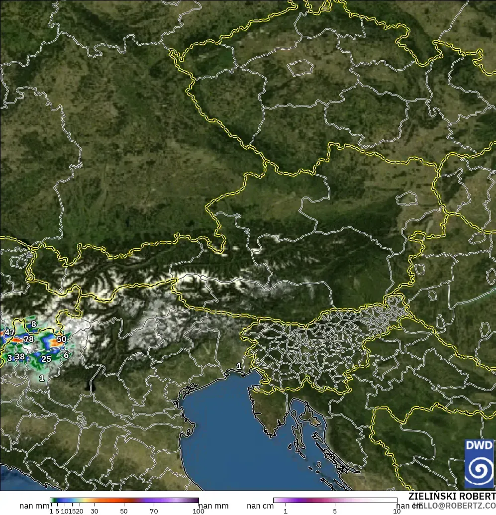 ICON Germany 2 km model - Austria, Precipitation, Clouds, and Pressure