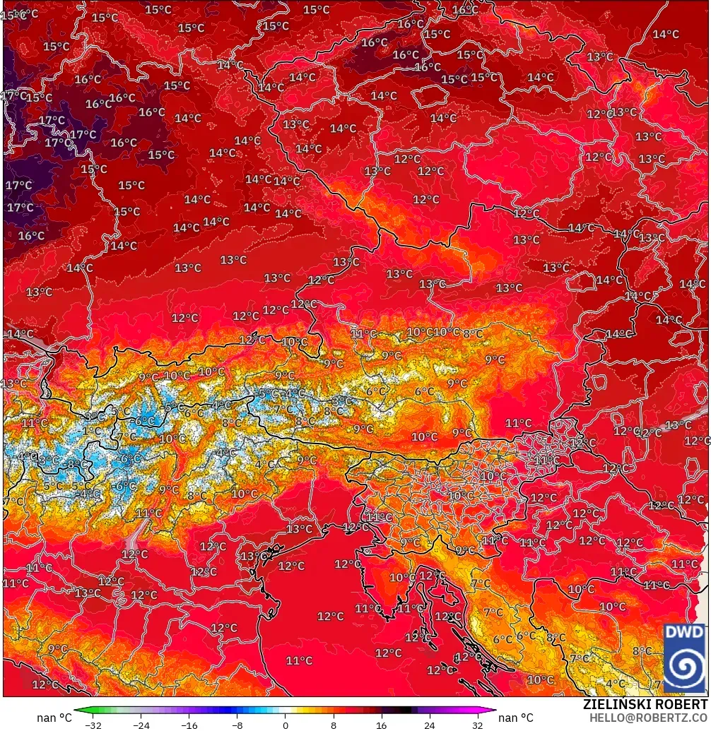 ICON Germany 2 km model - Austria, Temperature at 850hPa Anomaly