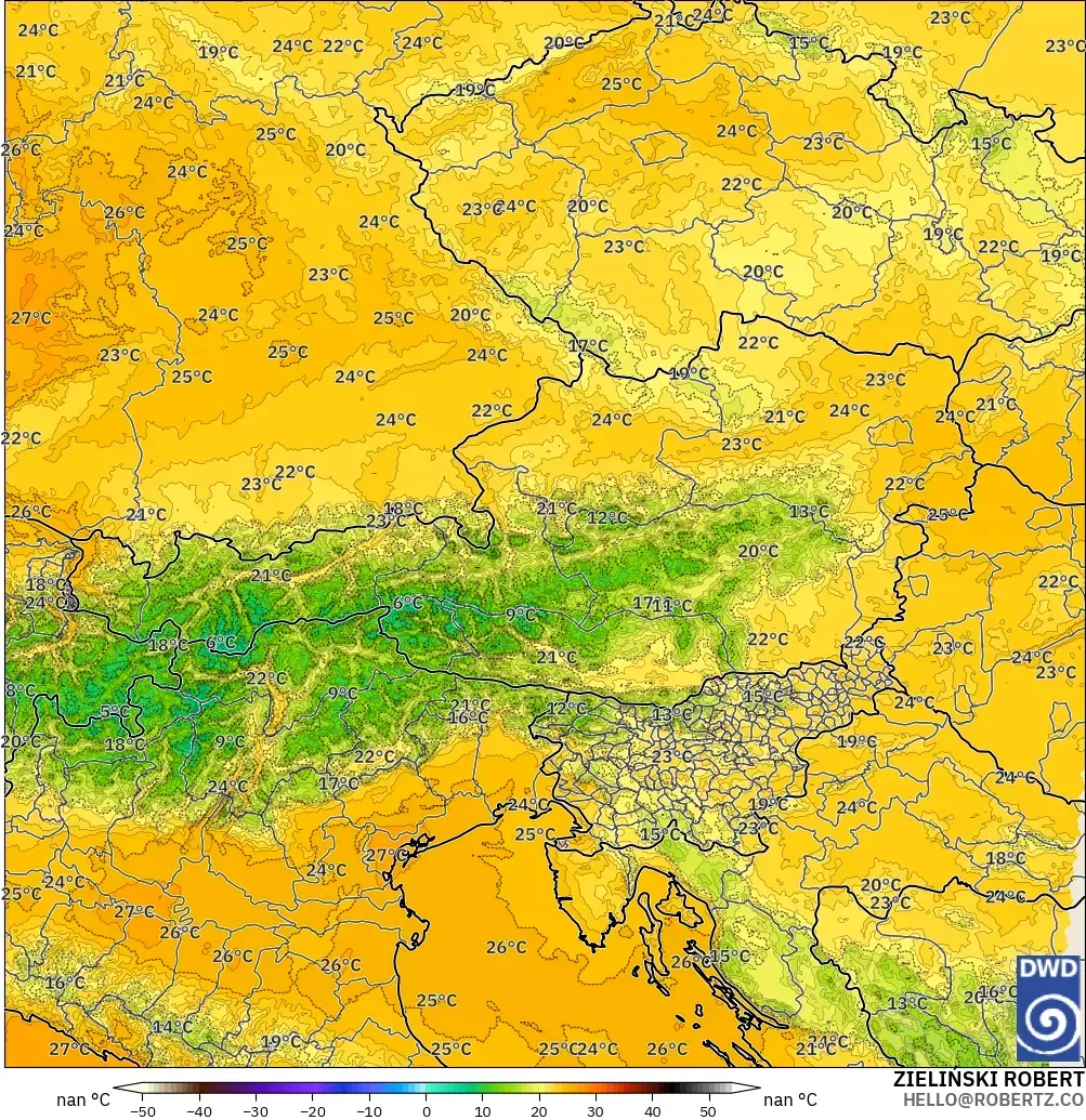 ICON Germany 2 km model - Austria, Temperature at 850hPa