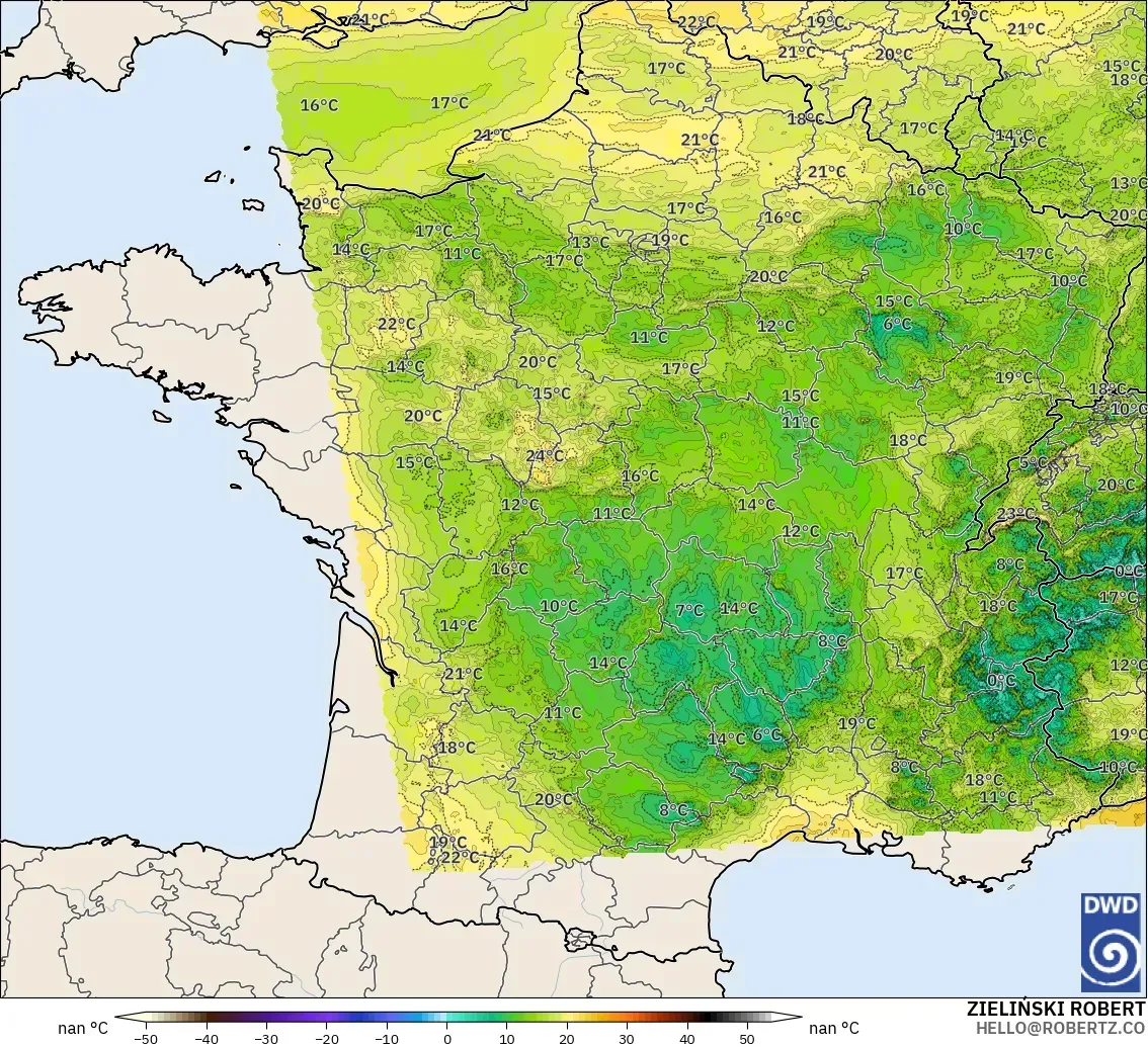 ICON Germany 2 km model - France, Dewpoint at 2m