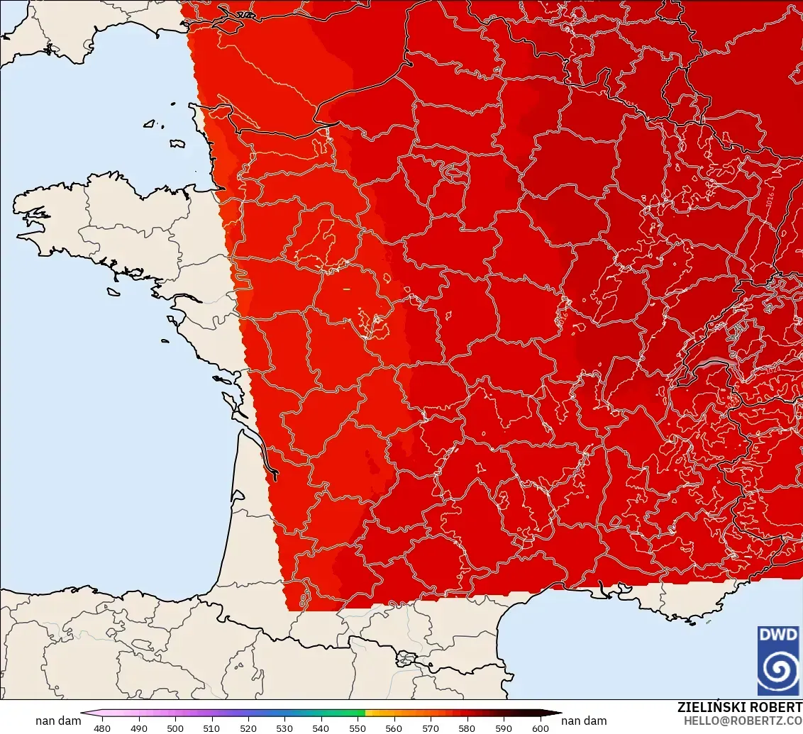 ICON Germany 2 km model - France, Geopotential height at 500hPa