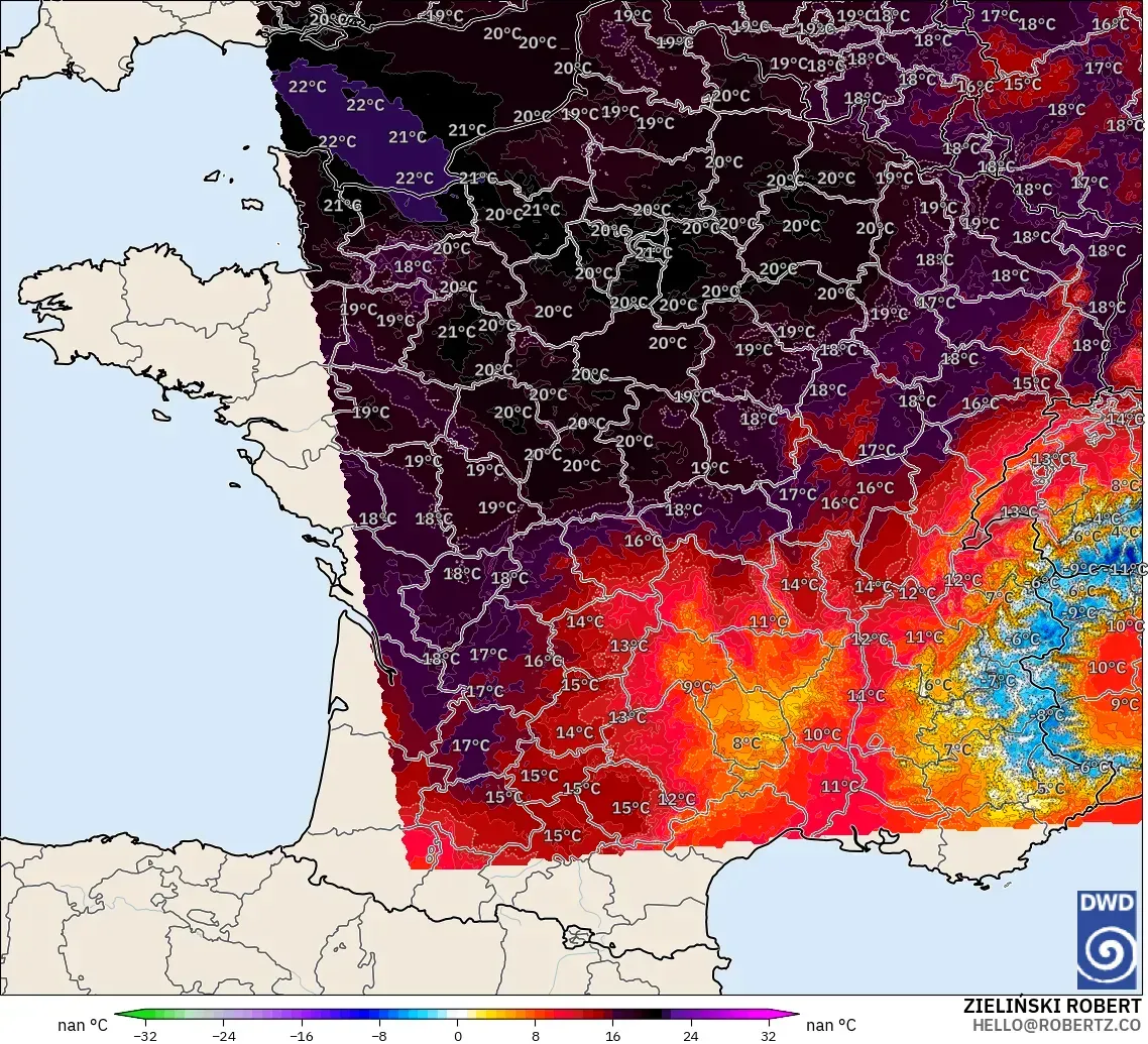 ICON Germany 2 km model - France, Temperature at 850hPa Anomaly