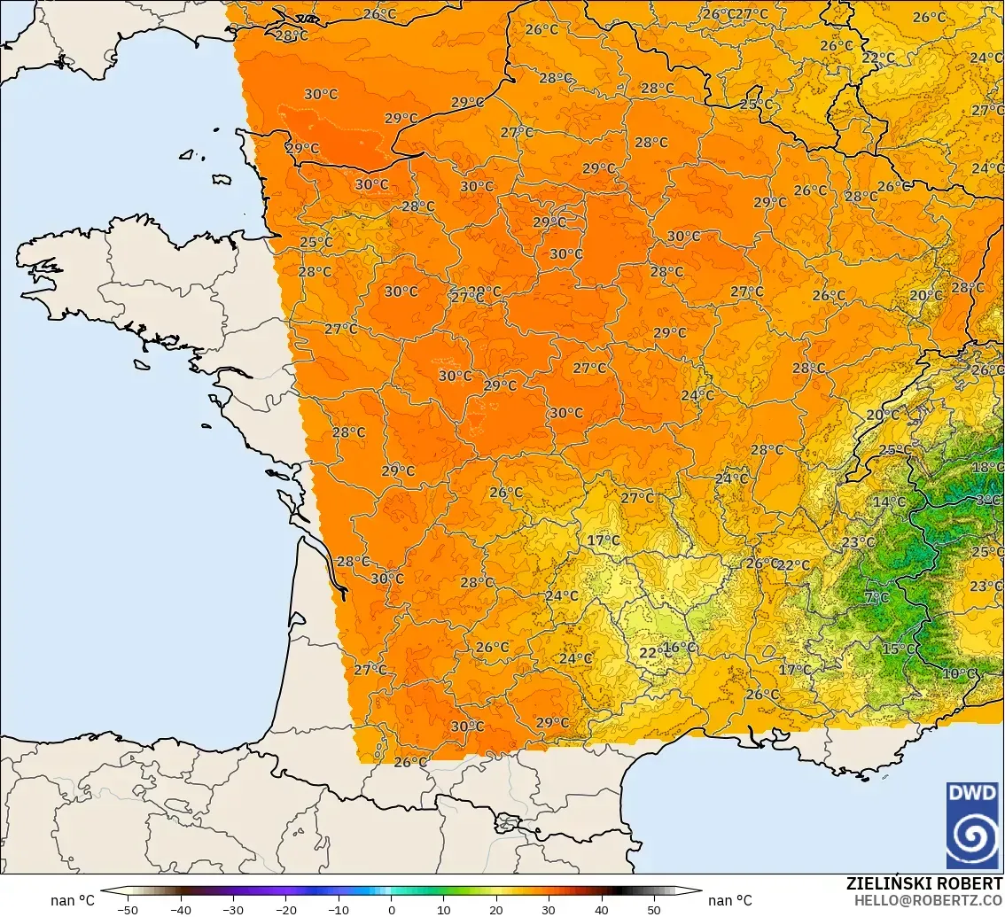 ICON Germany 2 km model - France, Temperature at 850hPa