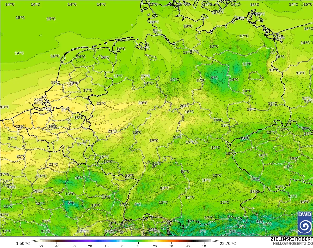 ICON Germany 2 km model - Germany, Dewpoint at 2m