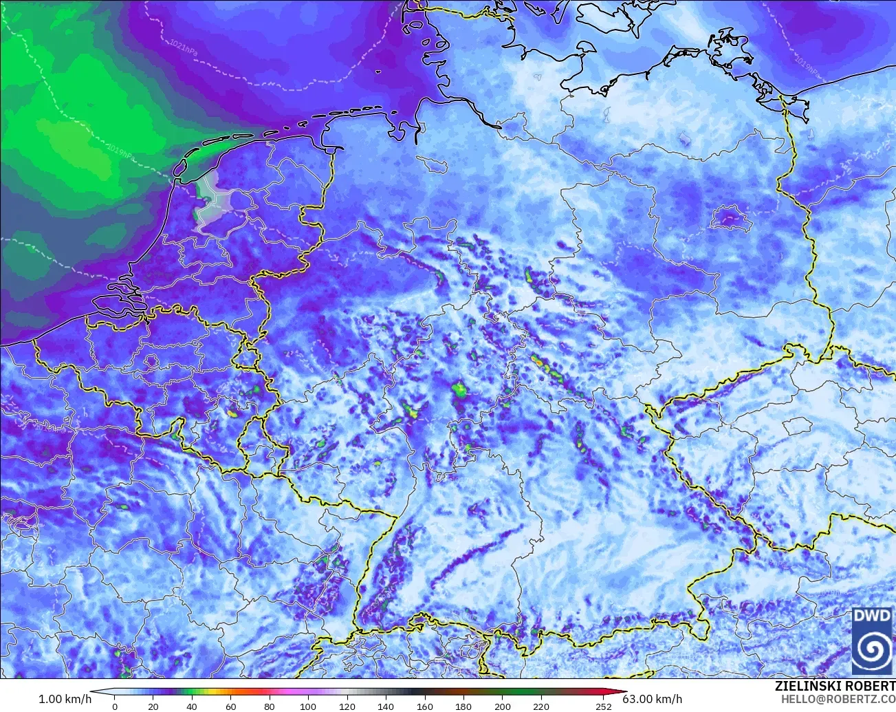 ICON Germany 2 km model - Germany, Wind Gusts
