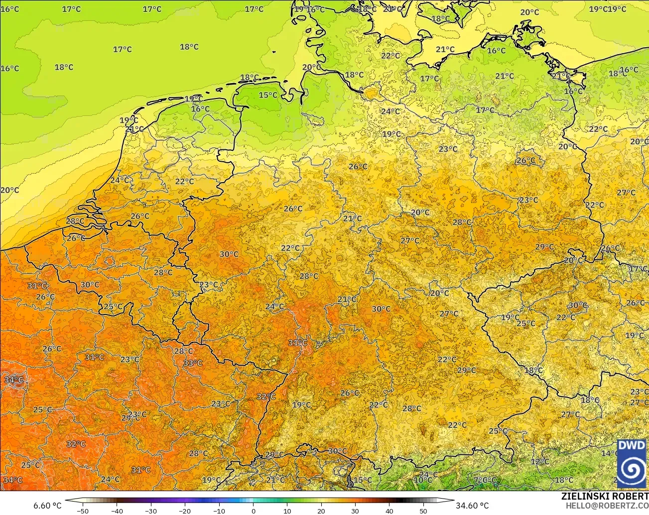 ICON Germany 2 km model - Germany, Temperature at 2m