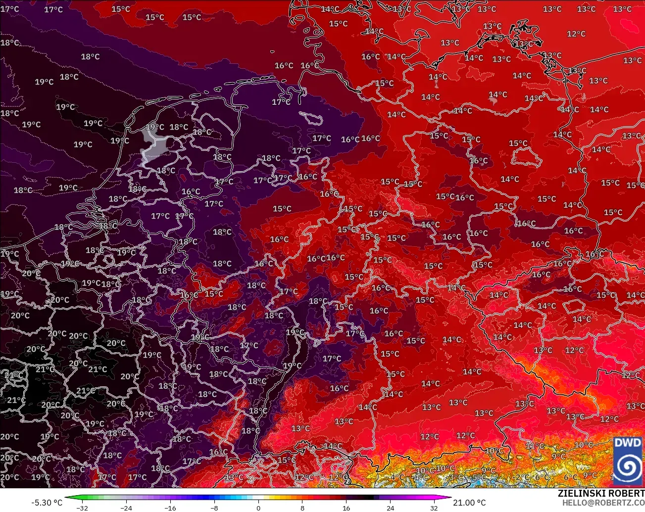 ICON Germany 2 km model - Germany, Temperature at 850hPa Anomaly