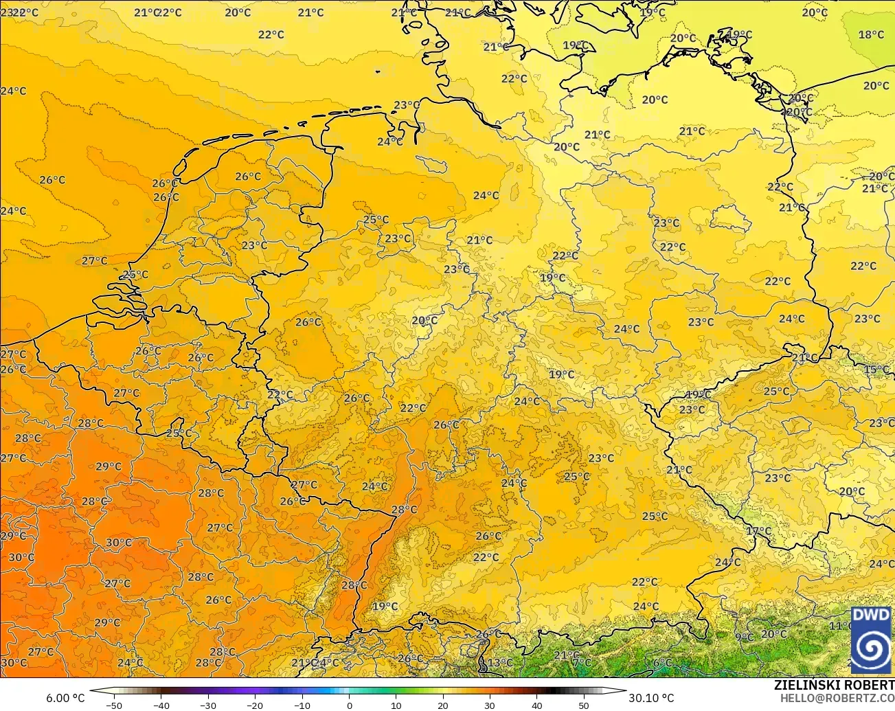 ICON Germany 2 km model - Germany, Temperature at 850hPa