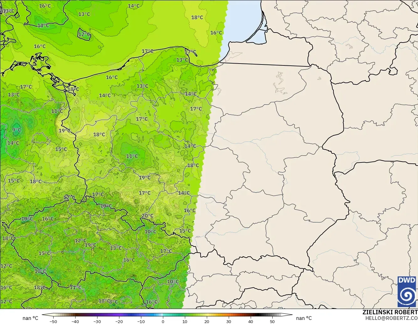 ICON Germany 2 km model - Poland, Dewpoint at 2m