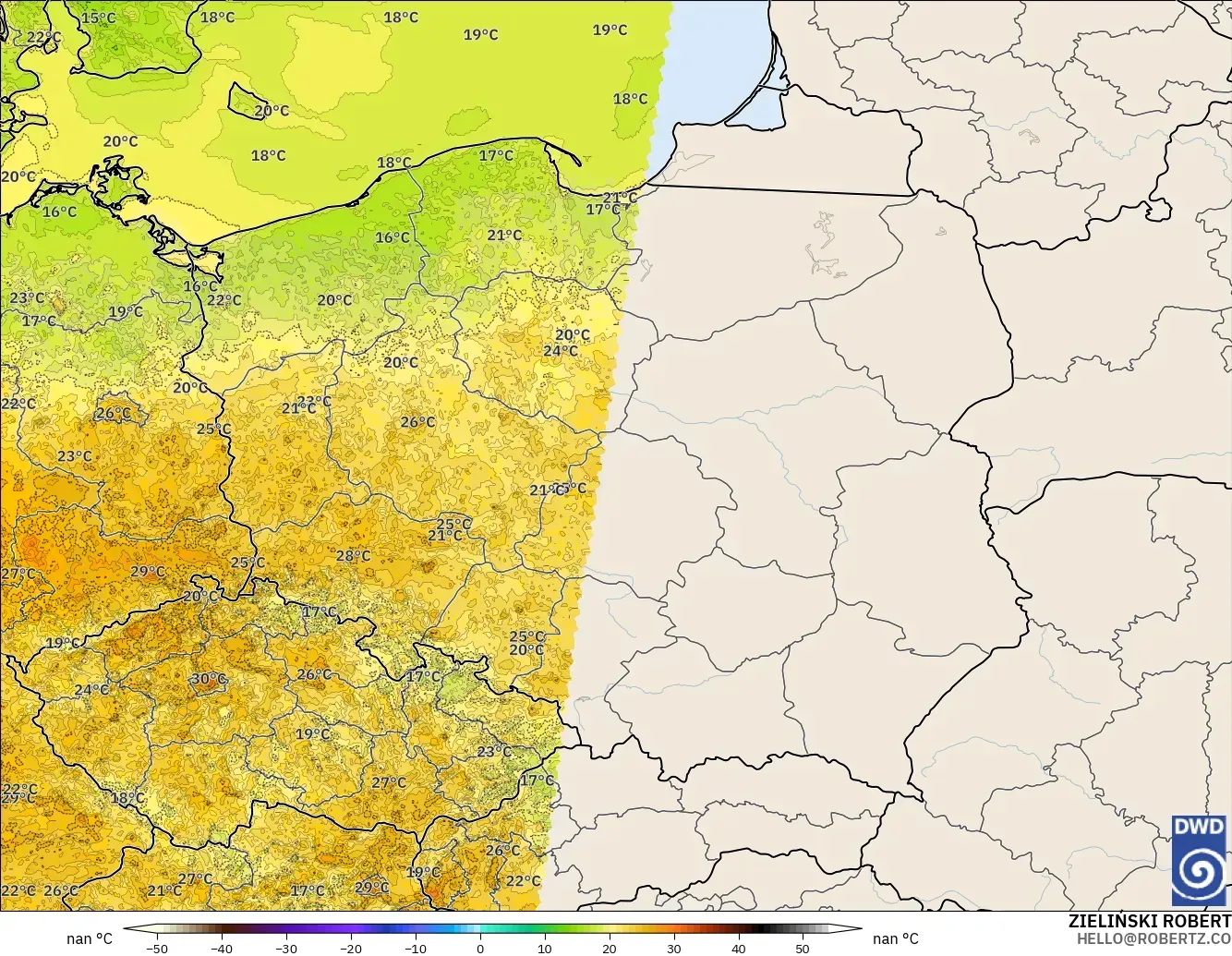 ICON Germany 2 km model - Poland, Temperature at 2m