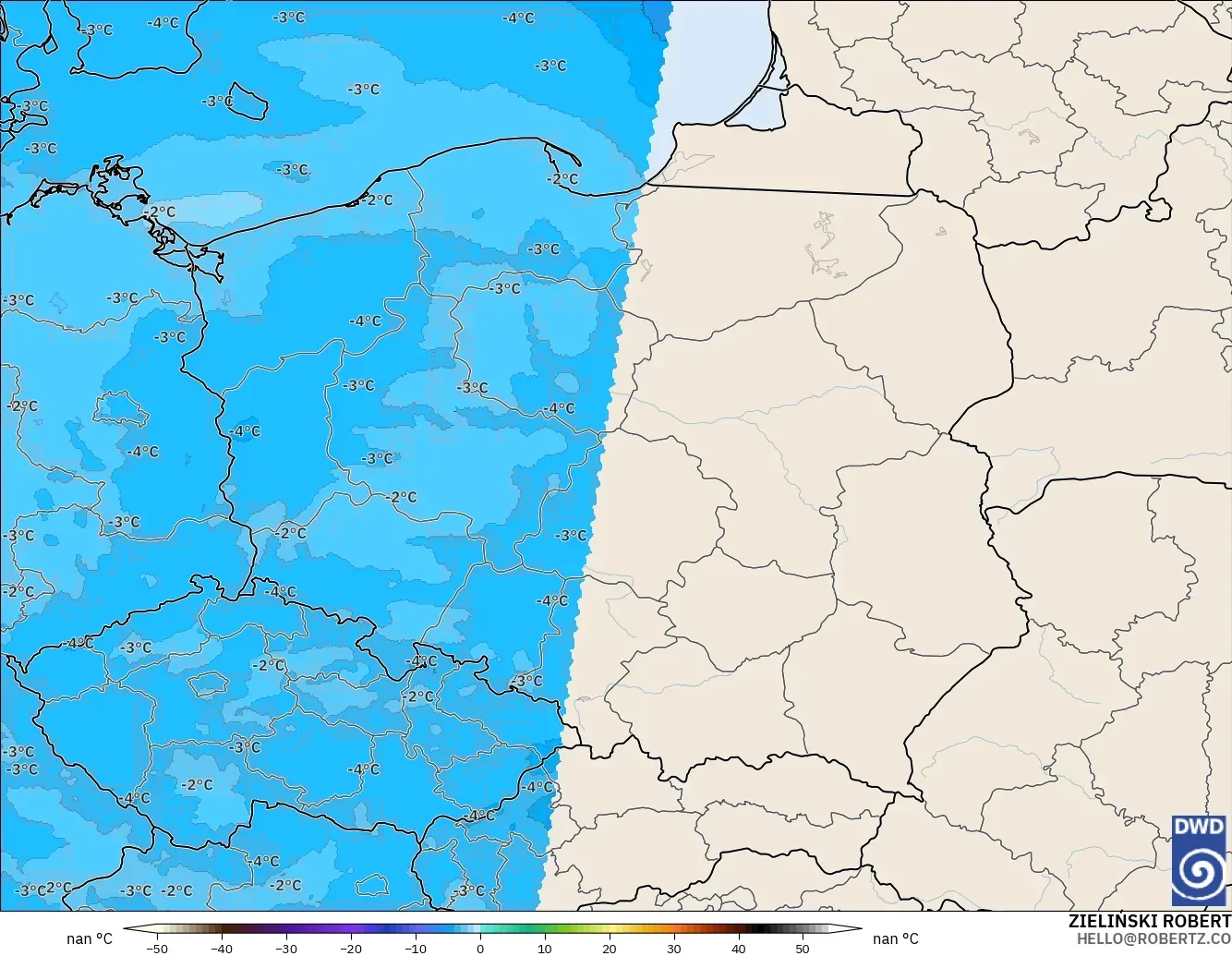 ICON Germany 2 km model - Poland, Temperature at 500hPa