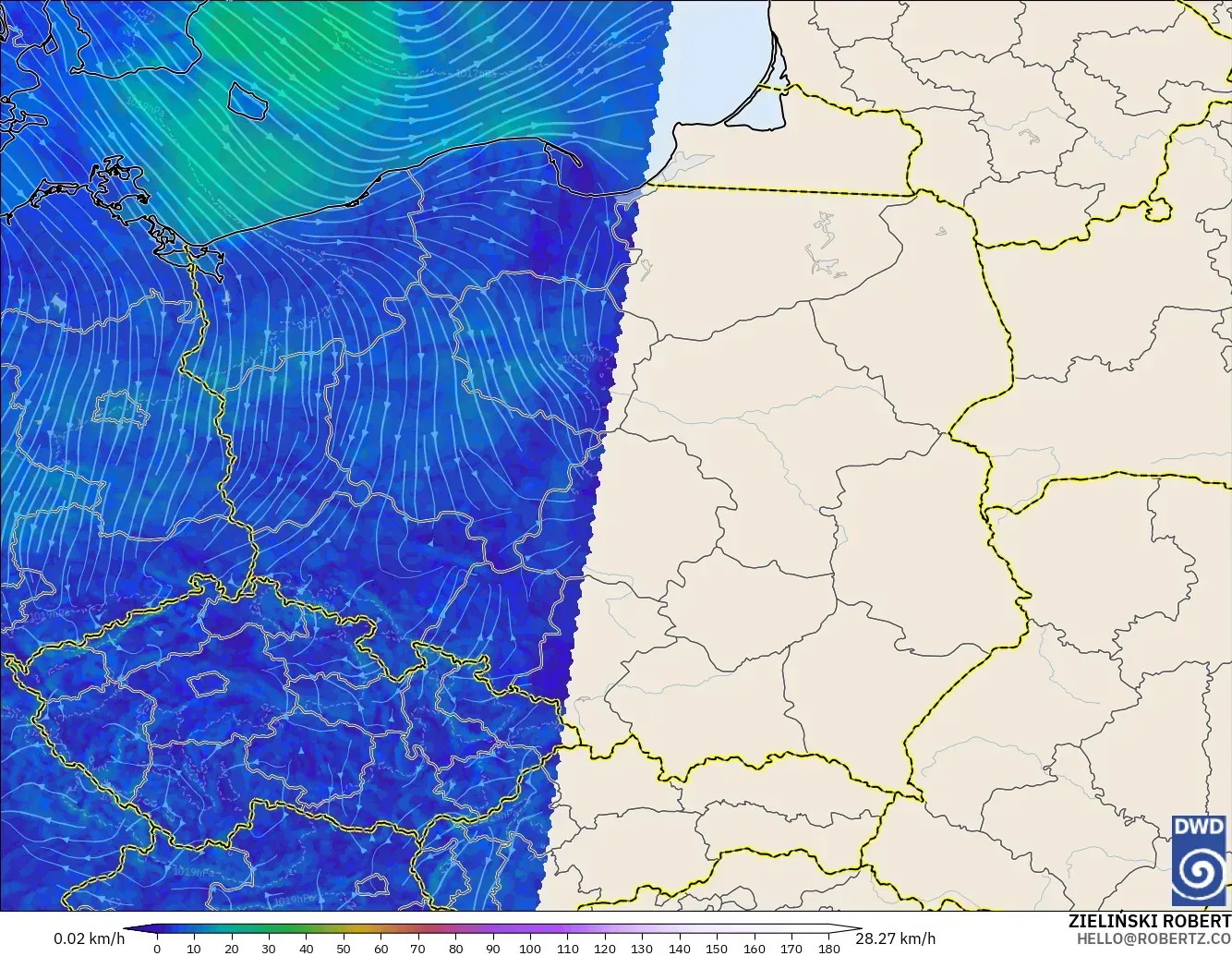 ICON Germany 2 km model - Poland, Wind at 10m