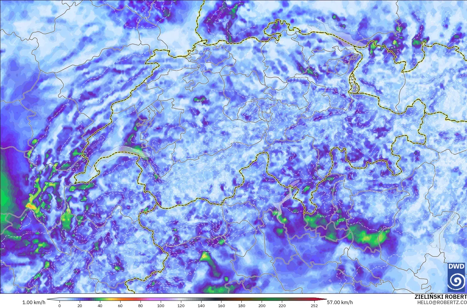 ICON Germany 2 km model - Switzerland, Wind Gusts Peak