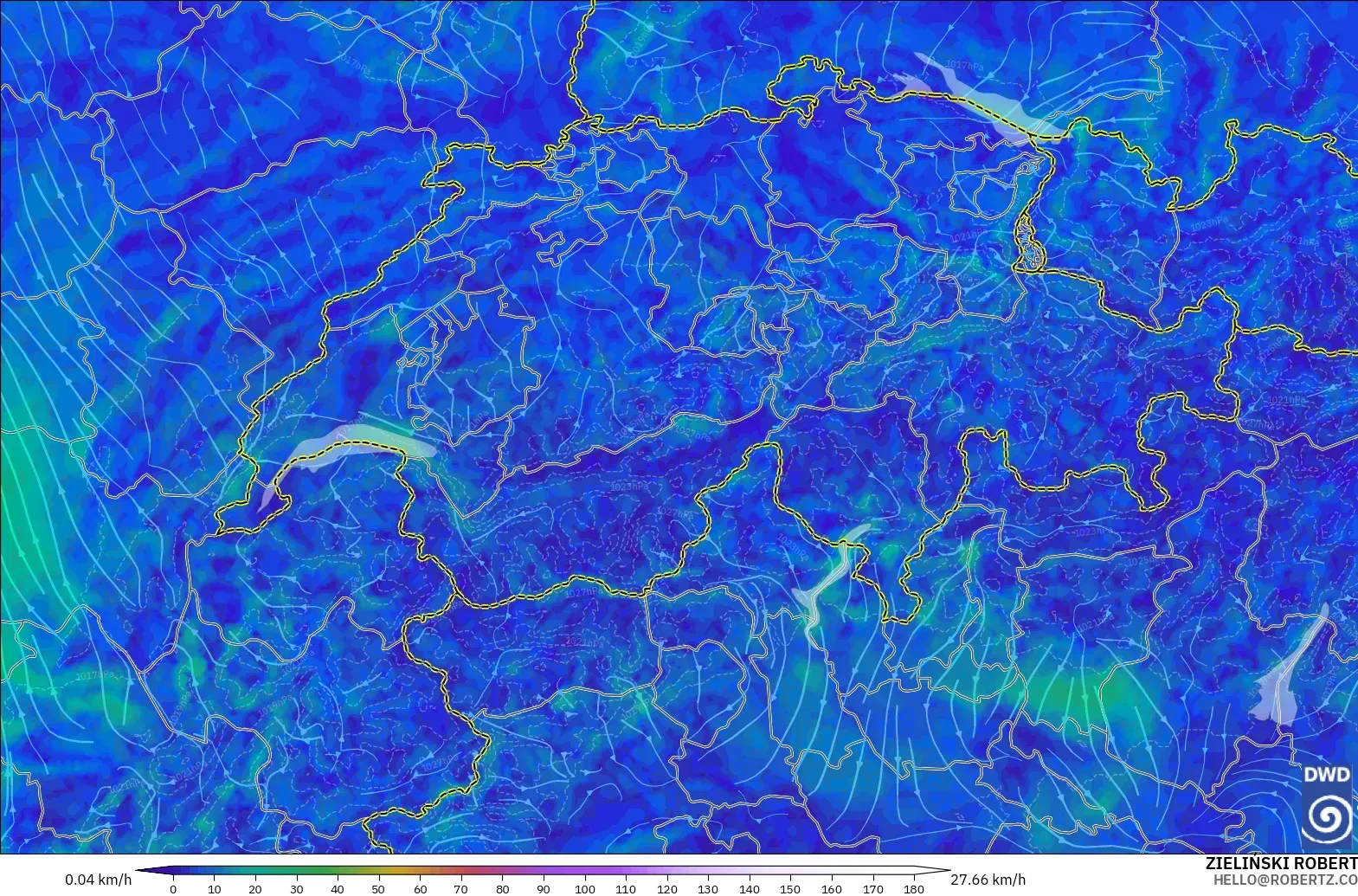 ICON Germany 2 km model - Switzerland, Wind at 10m