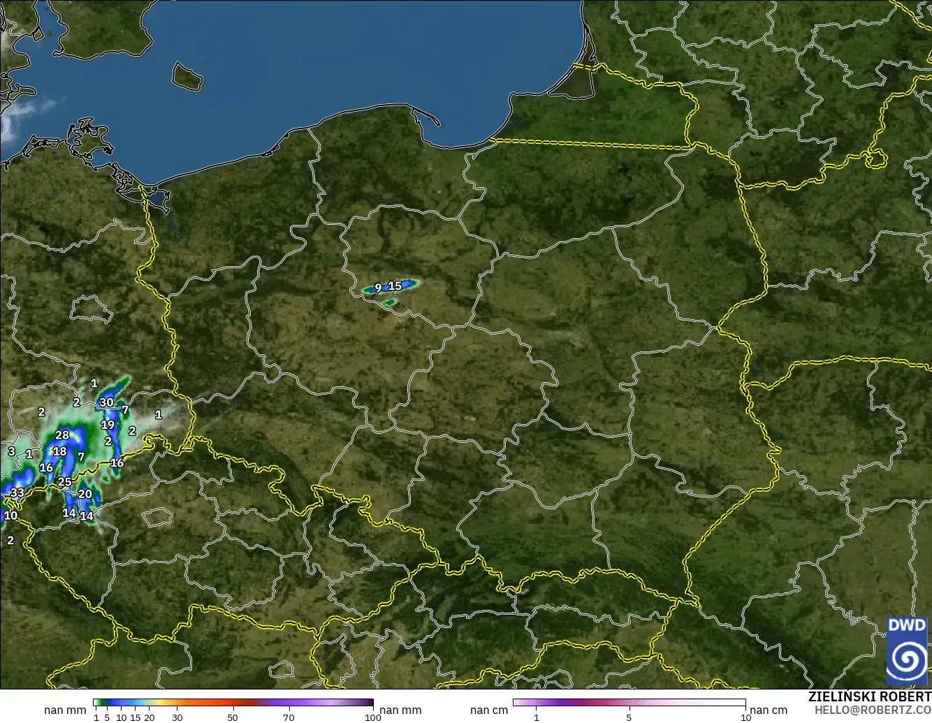 ICON Germany 2 km model - Poland, Precipitation, Clouds, and Pressure