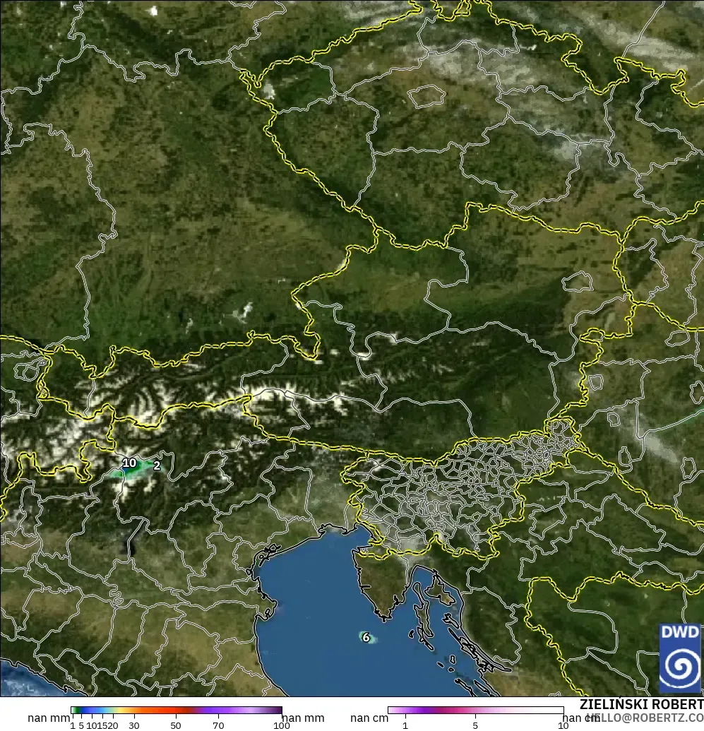 ICON Germany 2 km model - Austria, Precipitation, Clouds, and Pressure