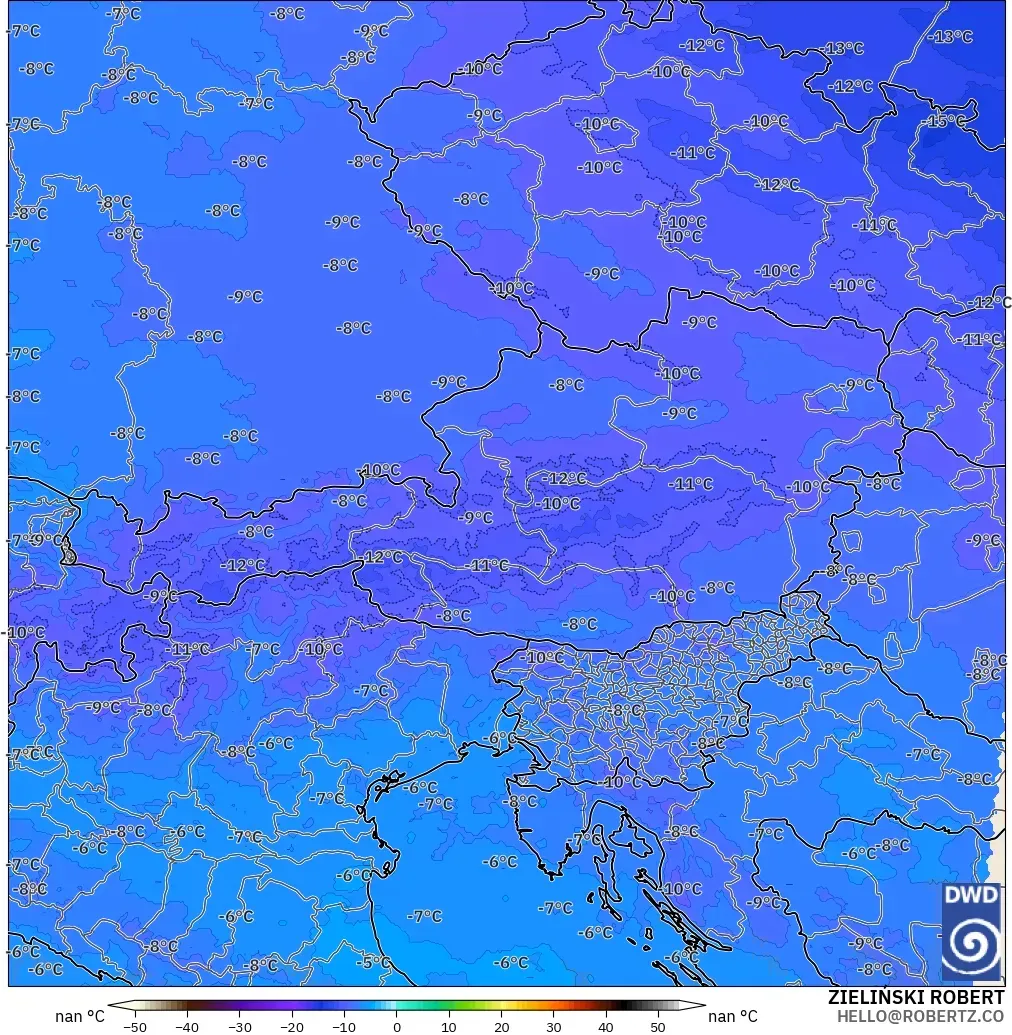 ICON Germany 2 km model - Austria, Temperature at 500hPa