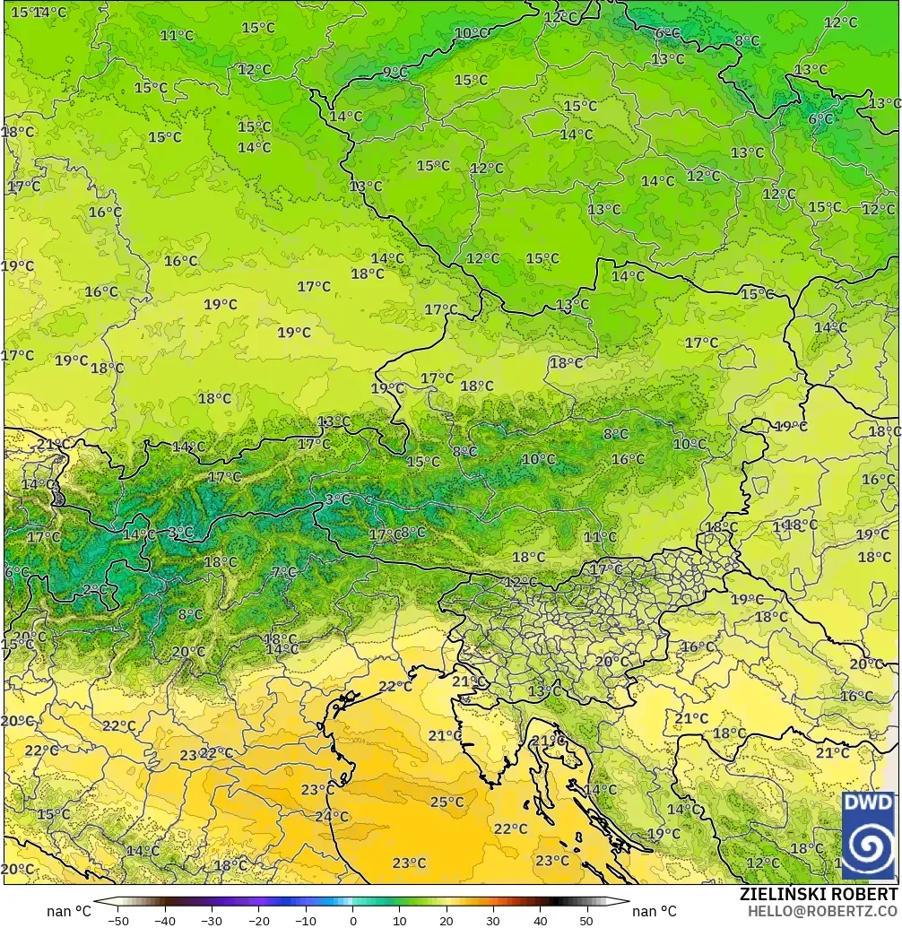 ICON Germany 2 km model - Austria, Temperature at 850hPa