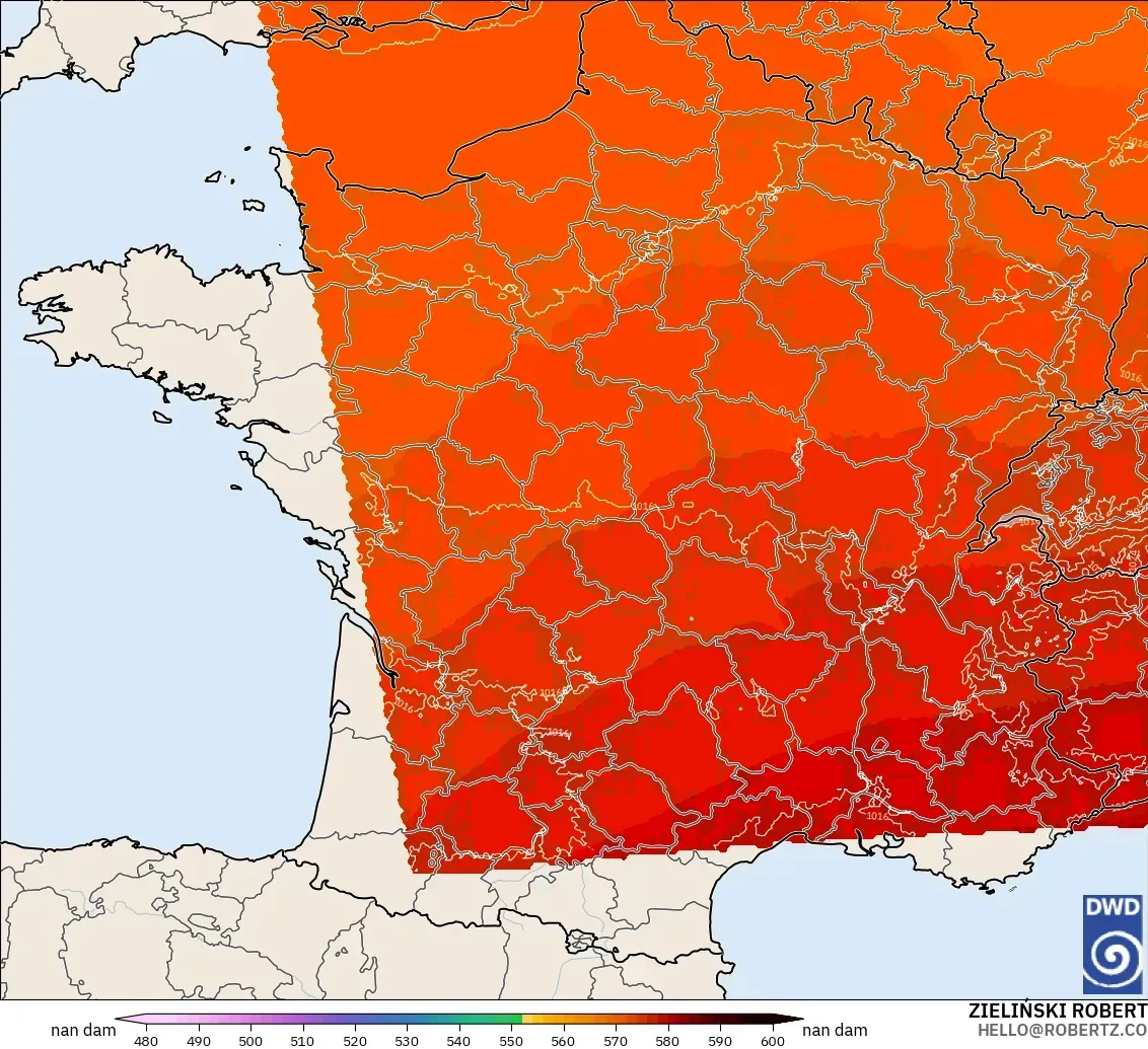 ICON Germany 2 km model - France, Geopotential height at 500hPa