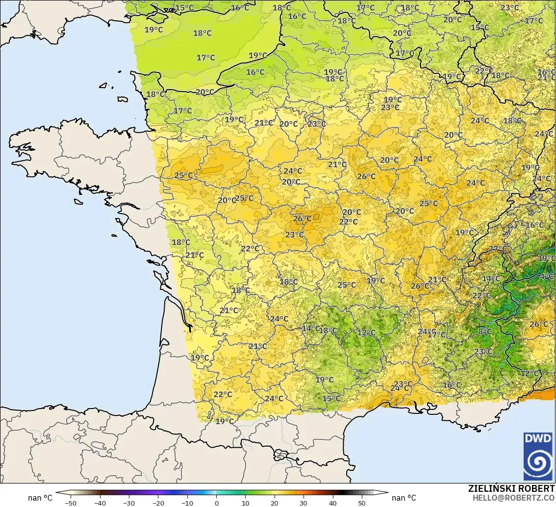ICON Germany 2 km model - France, Temperature at 2m