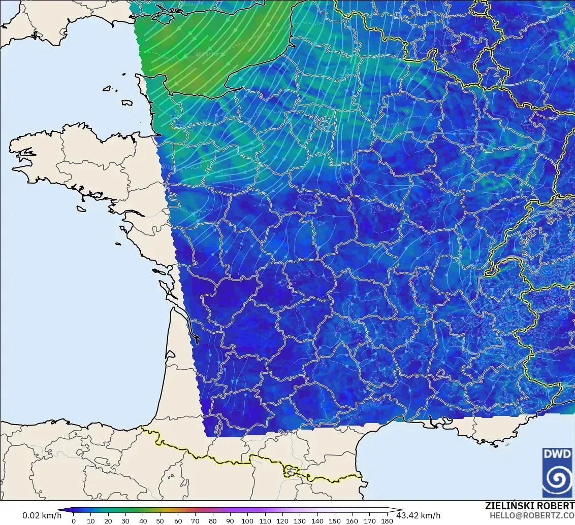 ICON Germany 2 km model - France, Wind at 10m