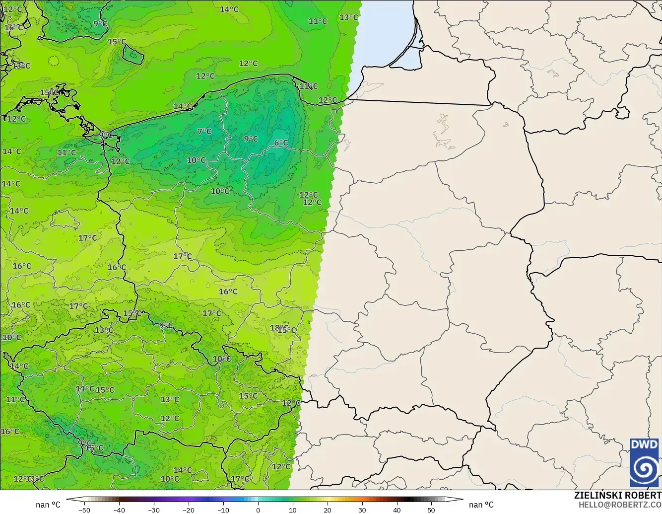 ICON Germany 2 km model - Poland, Dewpoint at 2m