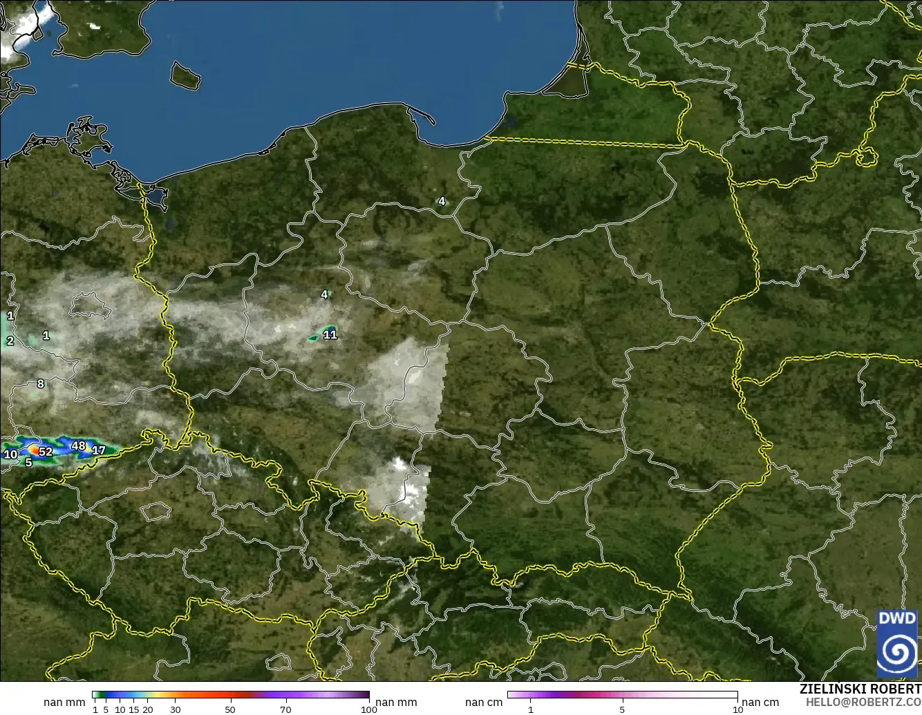 ICON Germany 2 km model - Poland, Precipitation, Clouds, and Pressure