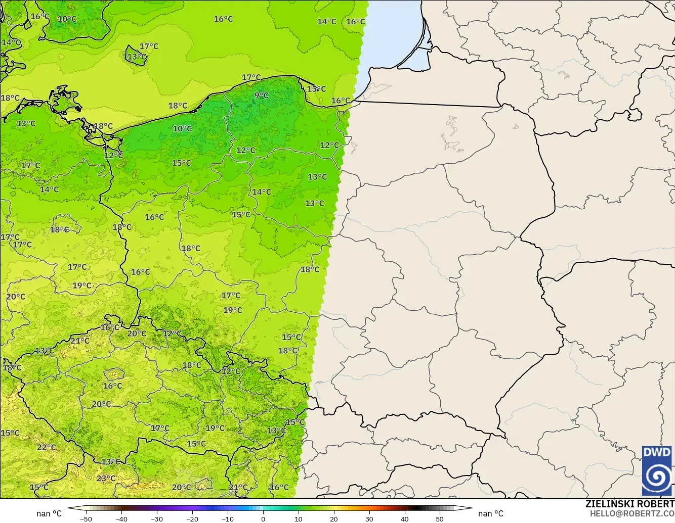ICON Germany 2 km model - Poland, Temperature at 2m