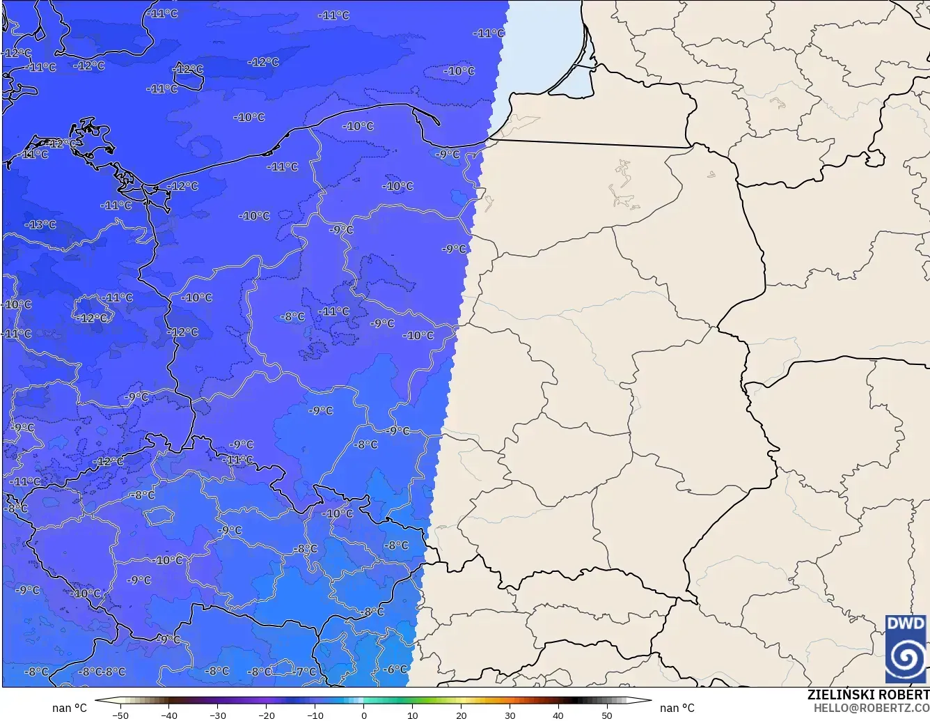 ICON Germany 2 km model - Poland, Temperature at 500hPa