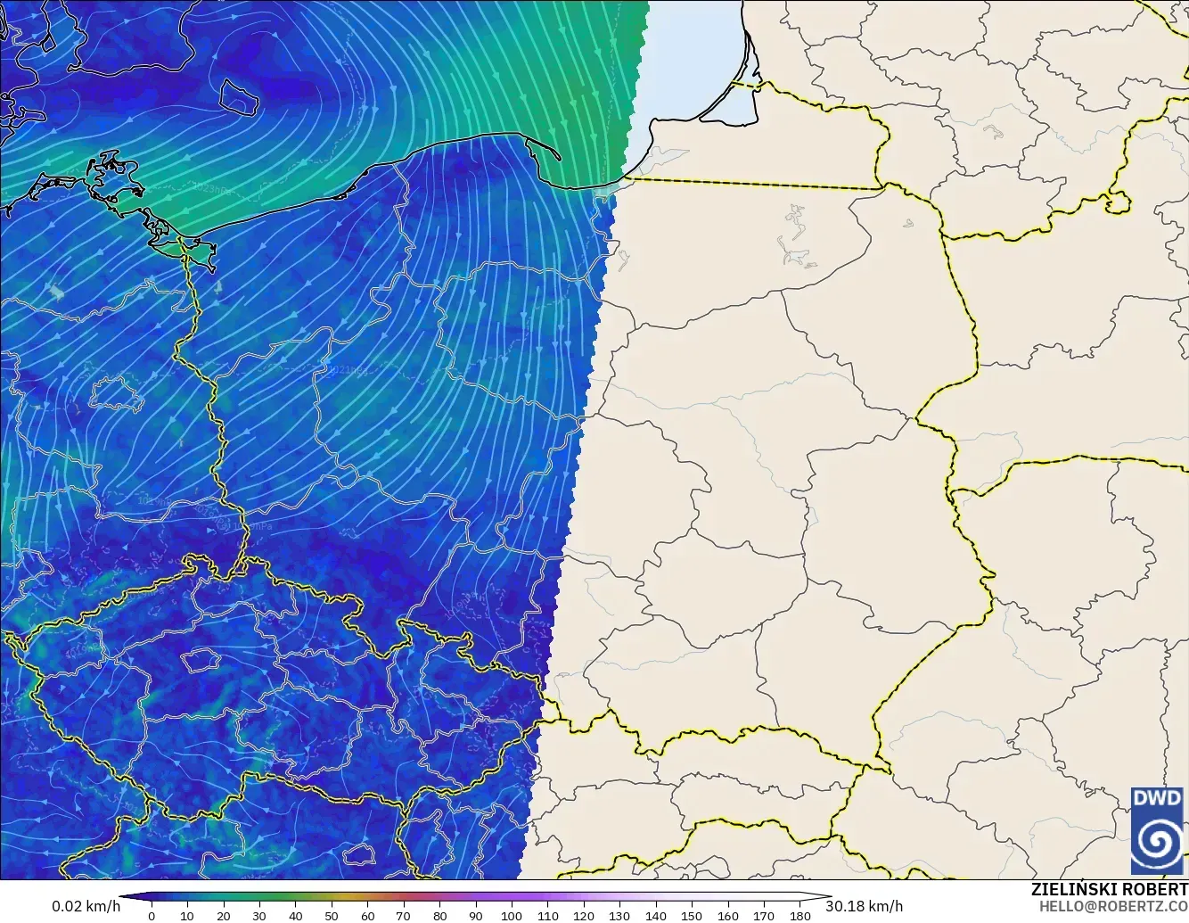 ICON Germany 2 km model - Poland, Wind at 10m