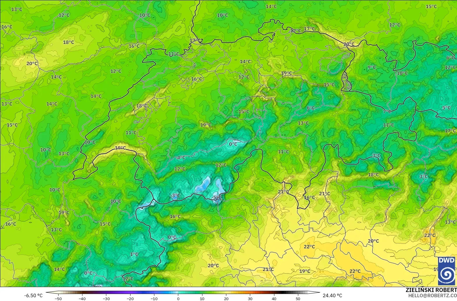 ICON Germany 2 km model - Switzerland, Dewpoint at 2m