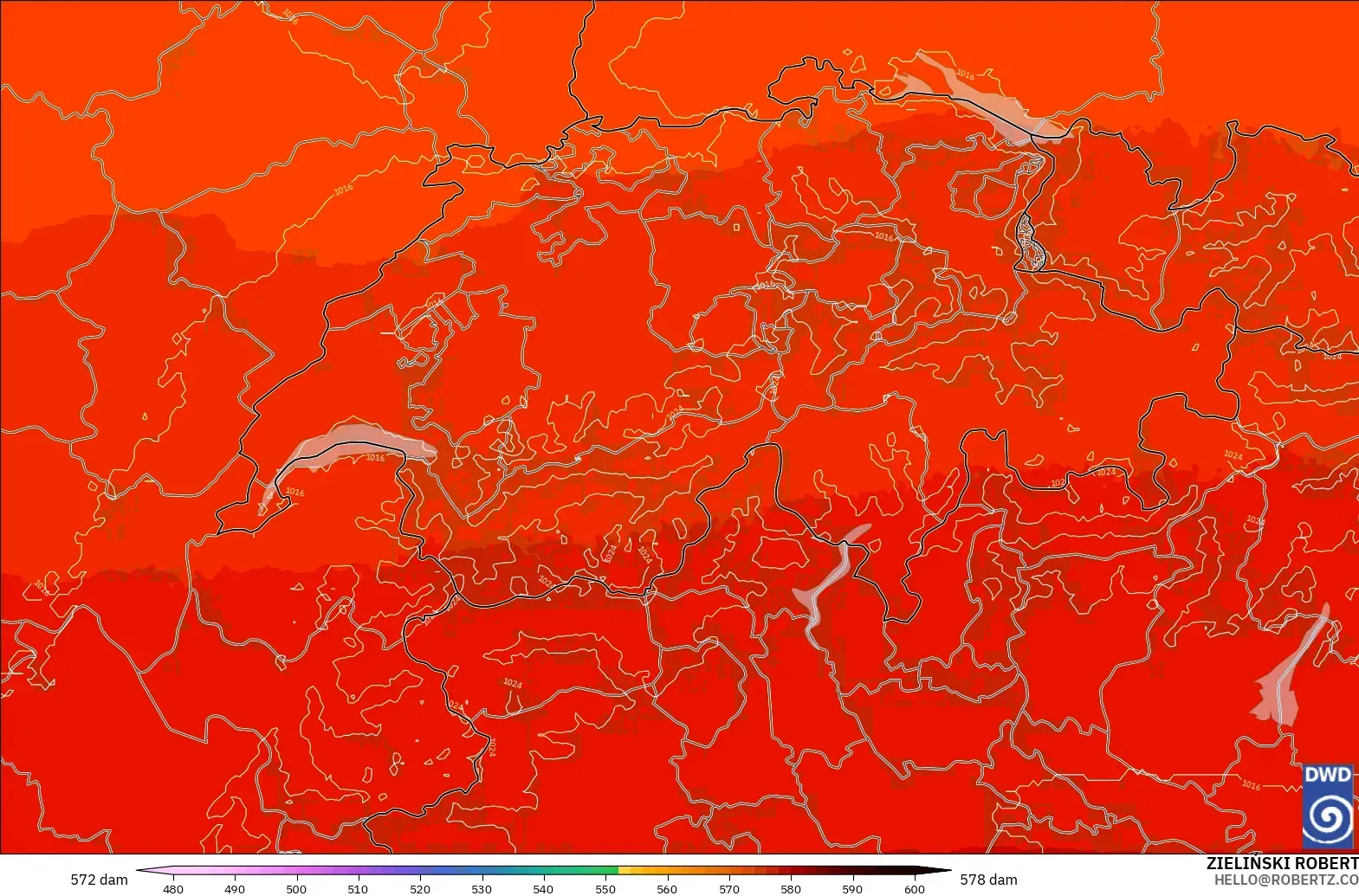 ICON Germany 2 km model - Switzerland, Geopotential height at 500hPa