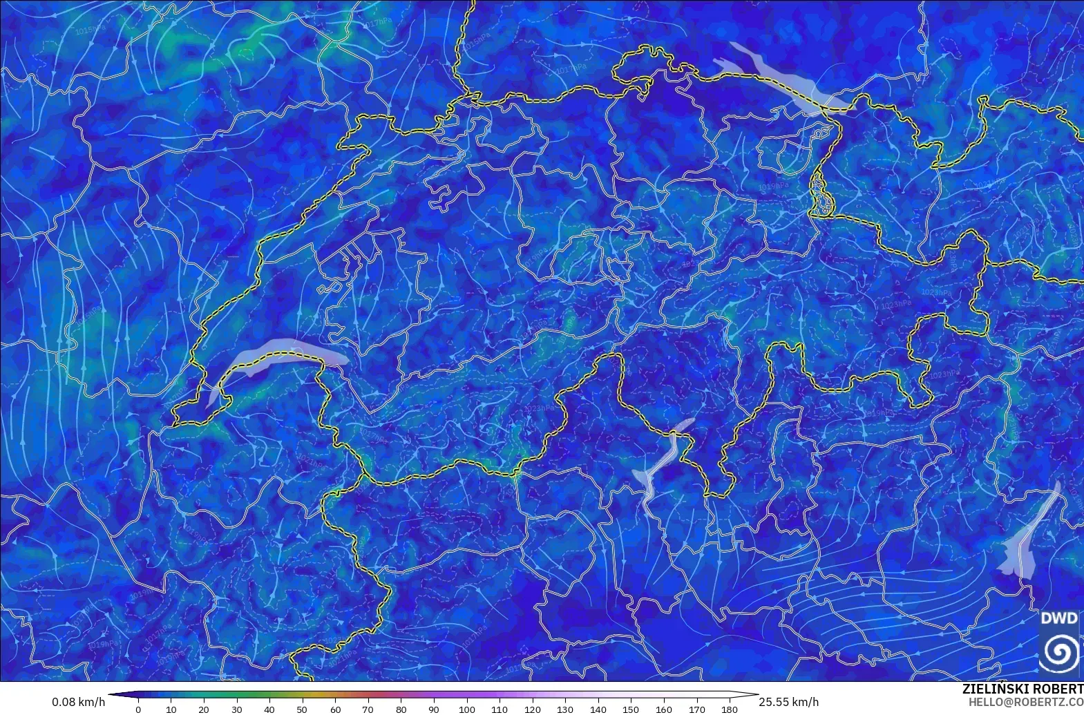 ICON Germany 2 km model - Switzerland, Wind at 10m