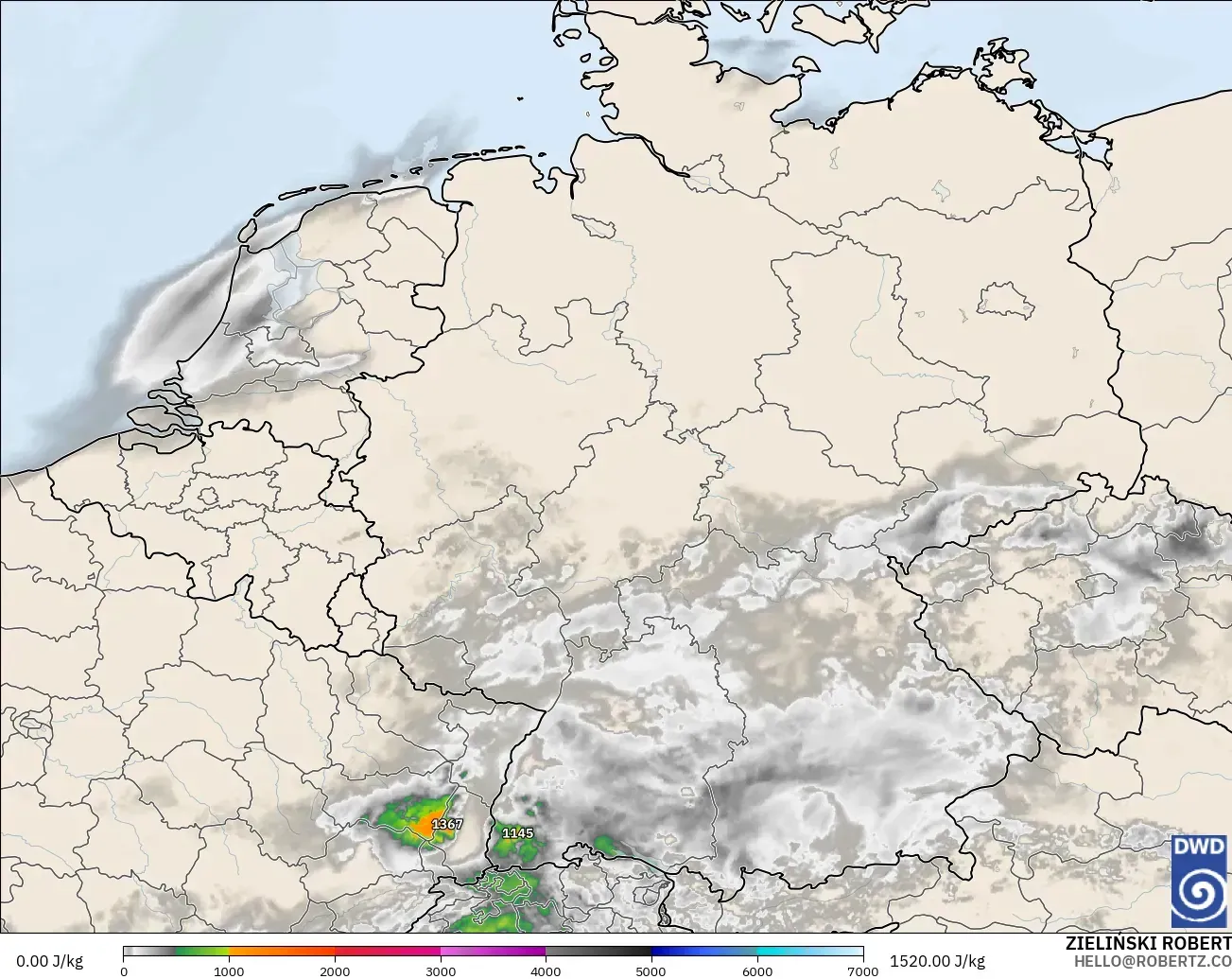ICON Germany 2 km model - Germany, CAPE