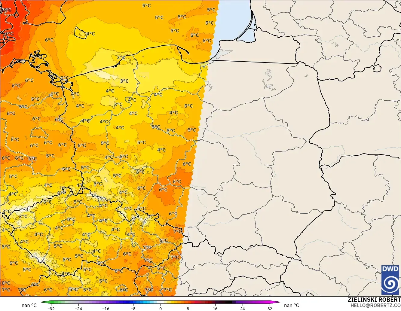 ICON Germany 2 km model - Poland, Temperature at 850hPa Anomaly